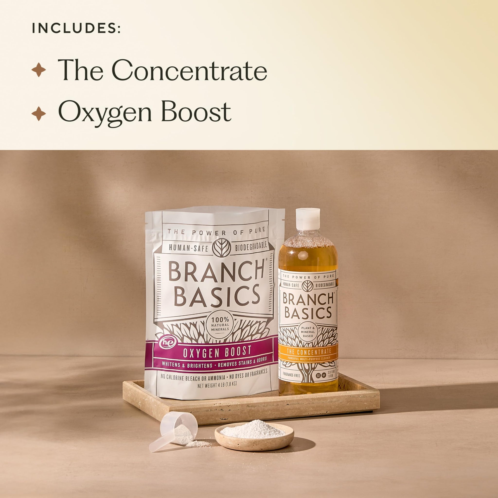 Branch Basics Concentrate (33.8 oz) + Oxygen Boost (4 lbs) | Multi-Surface All Purpose Cleaner Concentrate + Natural Stain Remover, Grout Cleaner |