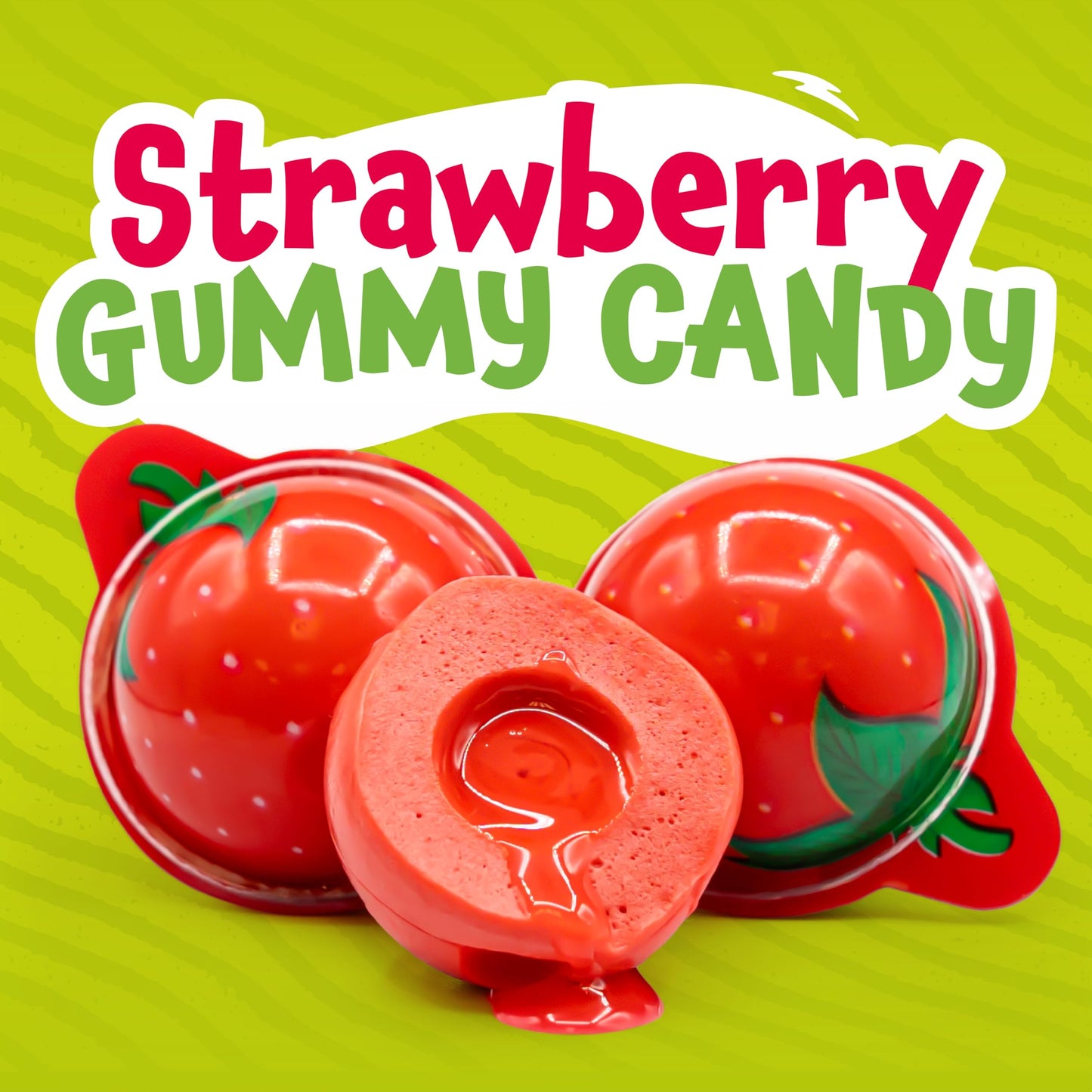 Strawberry Gummy Candy - 30 Count - 19 Oz Jar - Jelly Filled Gummies - Individually Wrapped Gummy Balls Candy - Party Favor Candy for Goodie Bags