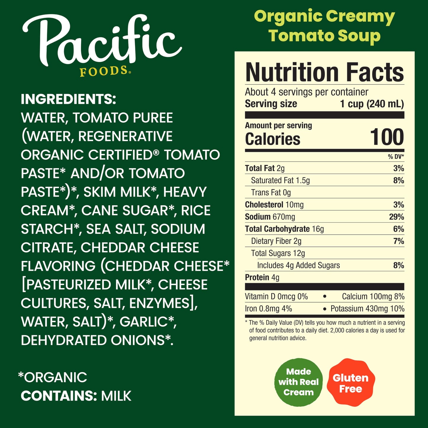 Pacific Foods Organic Creamy Tomato Soup, 32 oz Carton