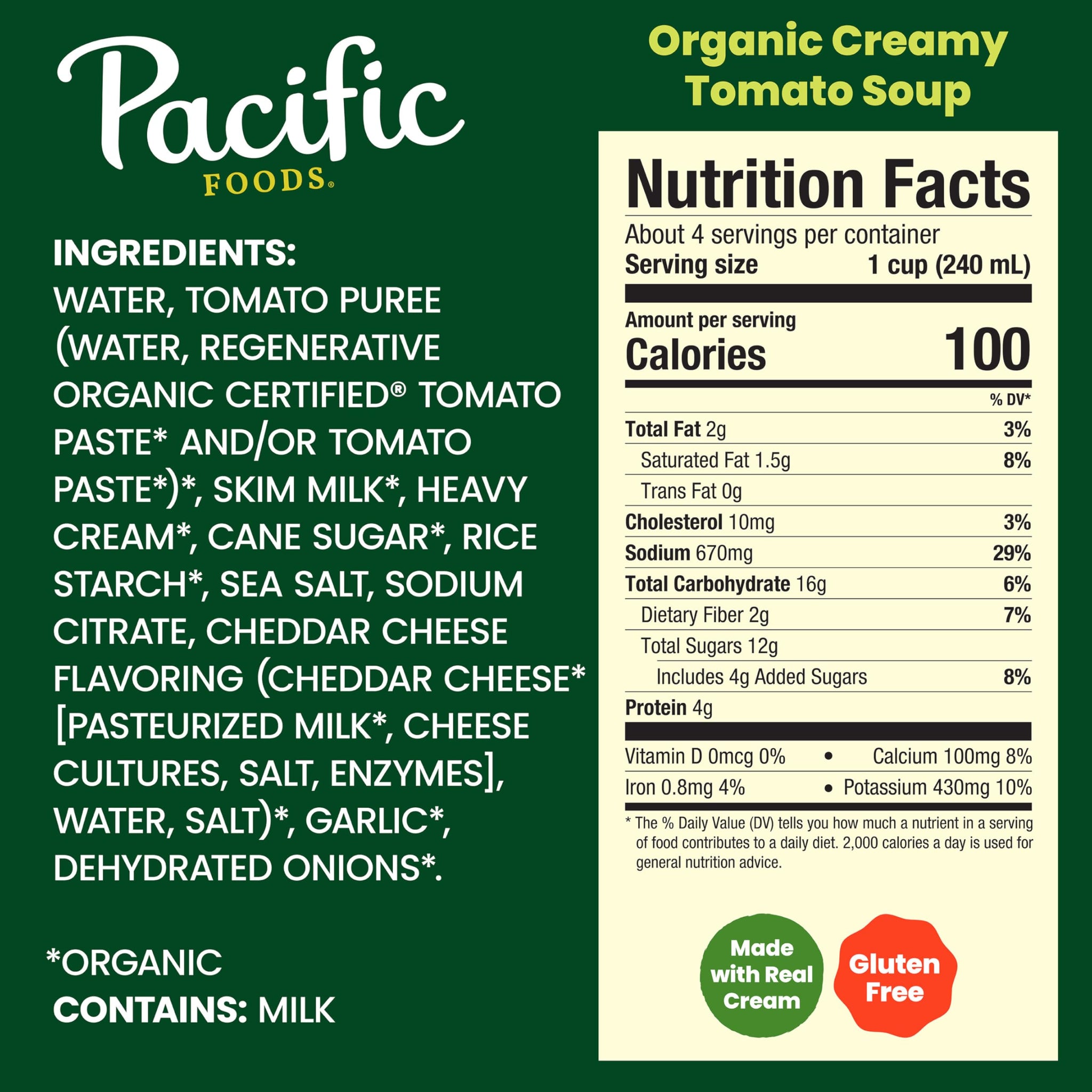 Pacific Foods Organic Creamy Tomato Soup, 32 oz Carton