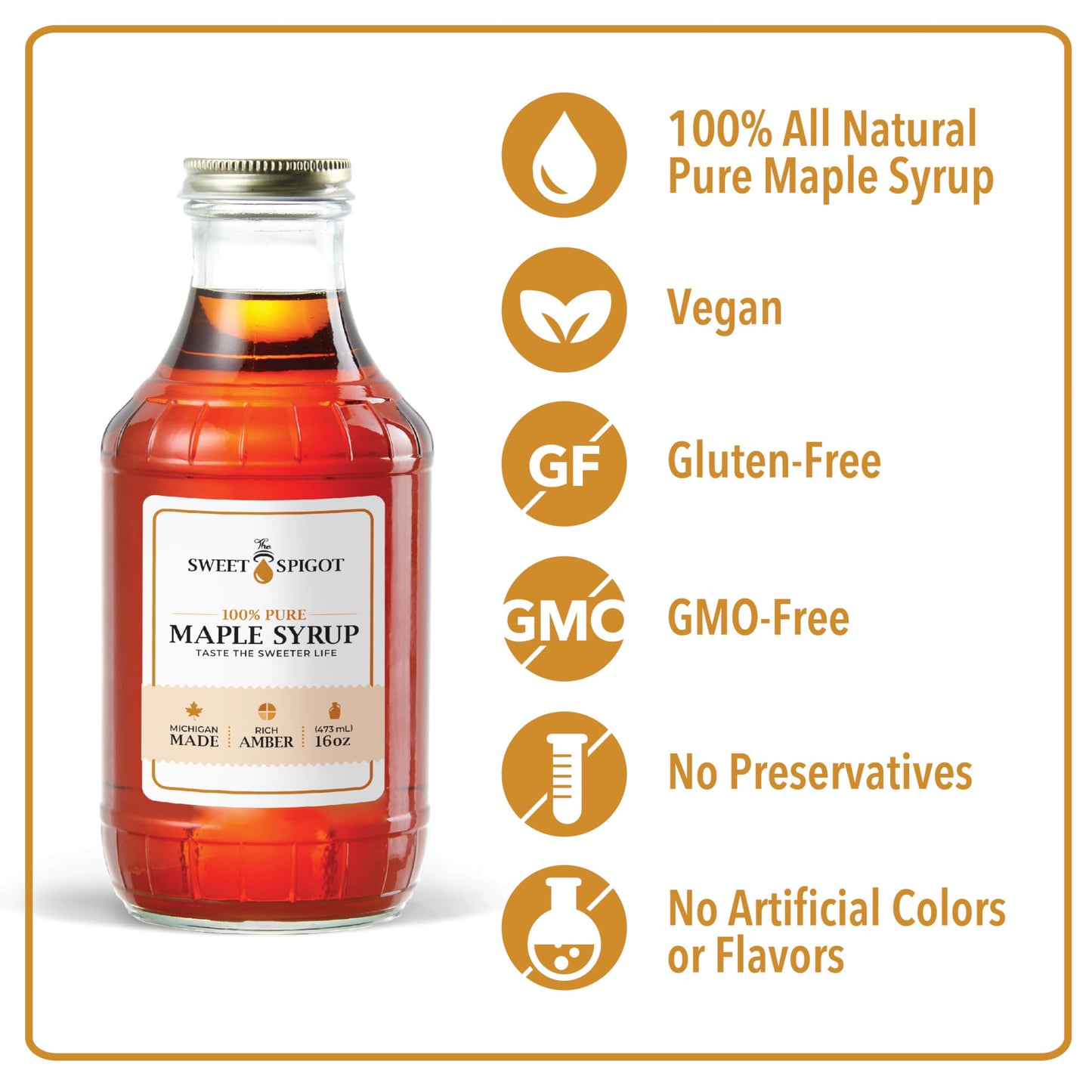 The Sweet Spigot 100% Pure Maple Syrup, Amber Rich Taste, Grade A | Made in the Upper Peninsula of Michigan from our Tree Taps to your Table (16 fl