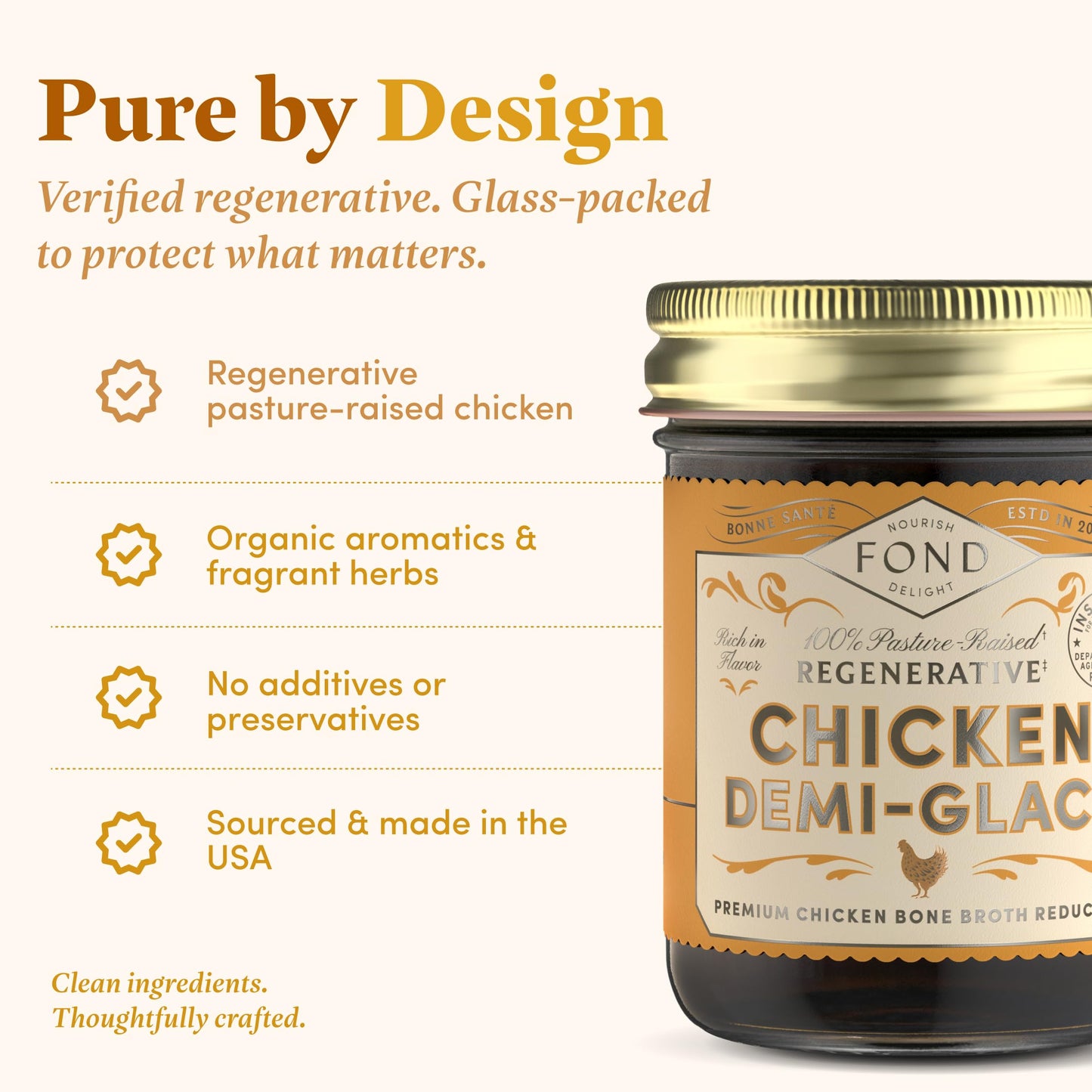 FOND Regenerative Chicken Demi Glace - Pasture-Raised Chicken Bone Broth Reduction - French Demi Glace Concentrate for Pan Sauce & Gravy