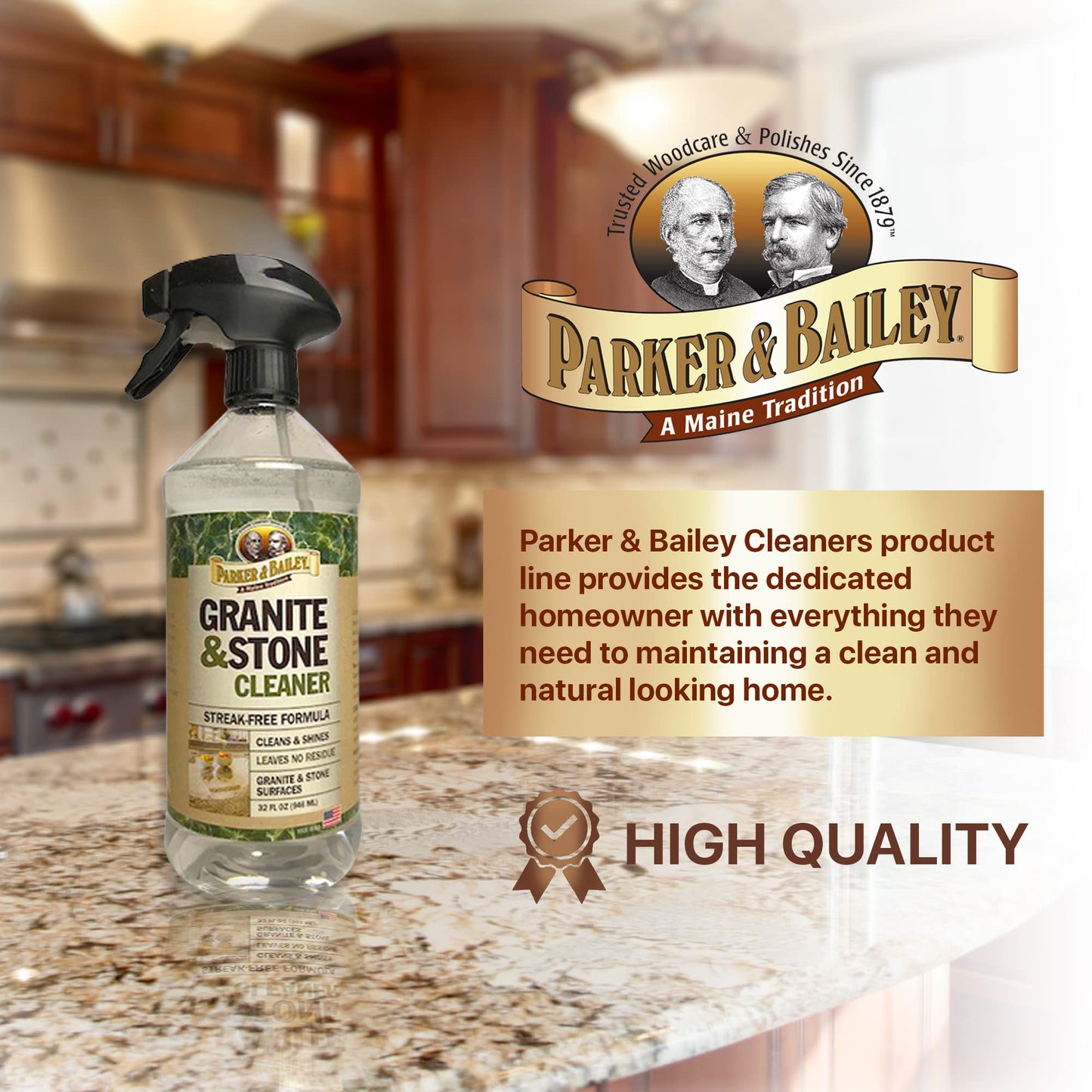 Parker & Bailey Granite & Stone - Countertop Cleaner Kitchen Island Cleaning Spray Marble Tile Slate Quartz Daily Granite Bathroom Counter -White, 32