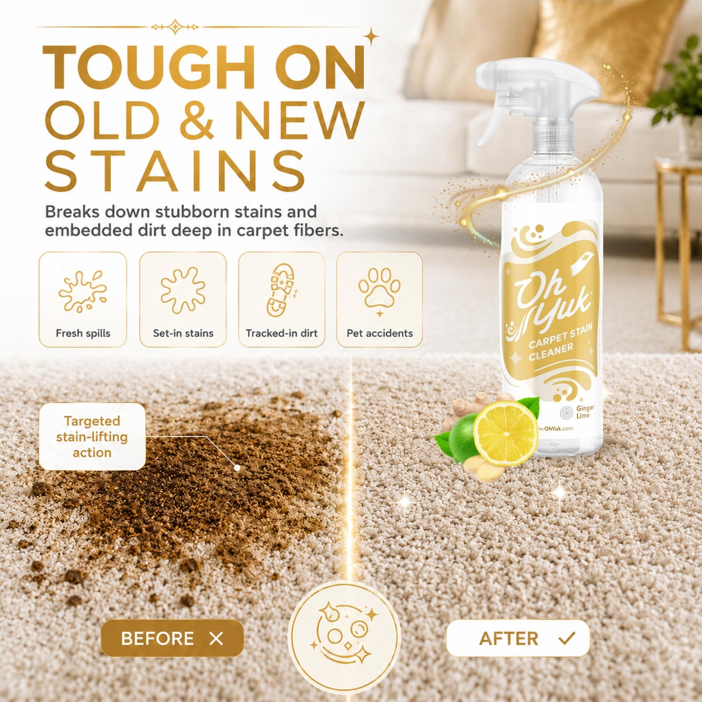 Oh Yuk Carpet Stain Cleaner, Instant Carpet Spot Remover & Upholstery Cleaner - Carpet Cleaner Spray, Stain Remover Spray, Fabric Cleaner, Rug Cleaner