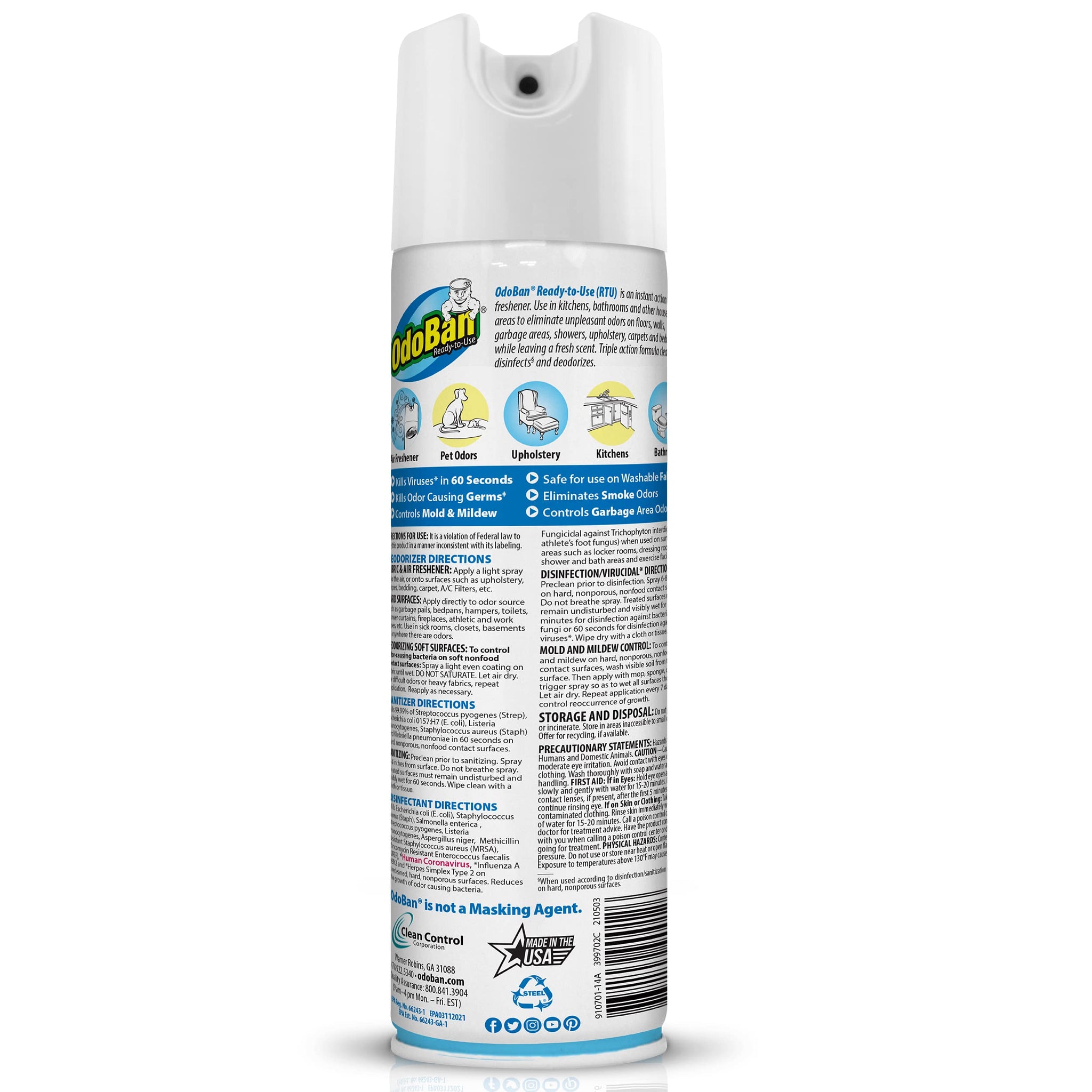 OdoBan Ready-to-Use 360-Degree Continuous Spray Disinfectant and Harsh Aroma Eliminator, Fabric and Air Freshener, 3 Pack, 14.6 Ounces Each, Fresh