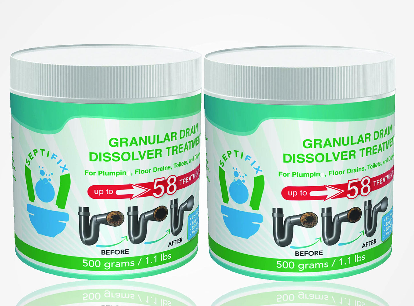 Septifix Granular Drain Dissolver Treatment Especially Created For Septic Tank Owners - 100% Natural Live Bacteria Powder - Drain Hair Clog Remover +