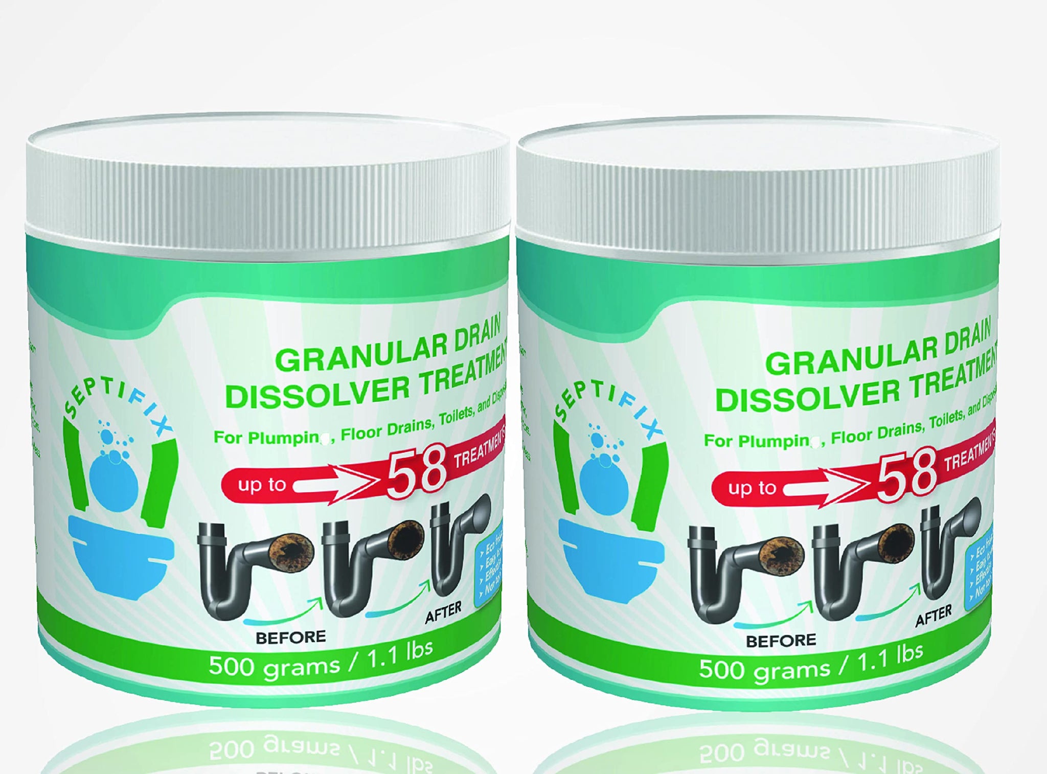 Septifix Granular Drain Dissolver Treatment Especially Created For Septic Tank Owners - 100% Natural Live Bacteria Powder - Drain Hair Clog Remover +
