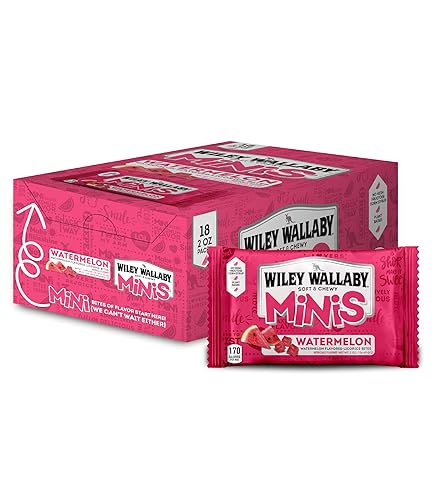 Wiley Wallaby Mini Licorice Bites 2.0 Ounce Classic Gourmet Soft & Chewy Australian Watermelon Licorice Candy Bags, 18 Pack