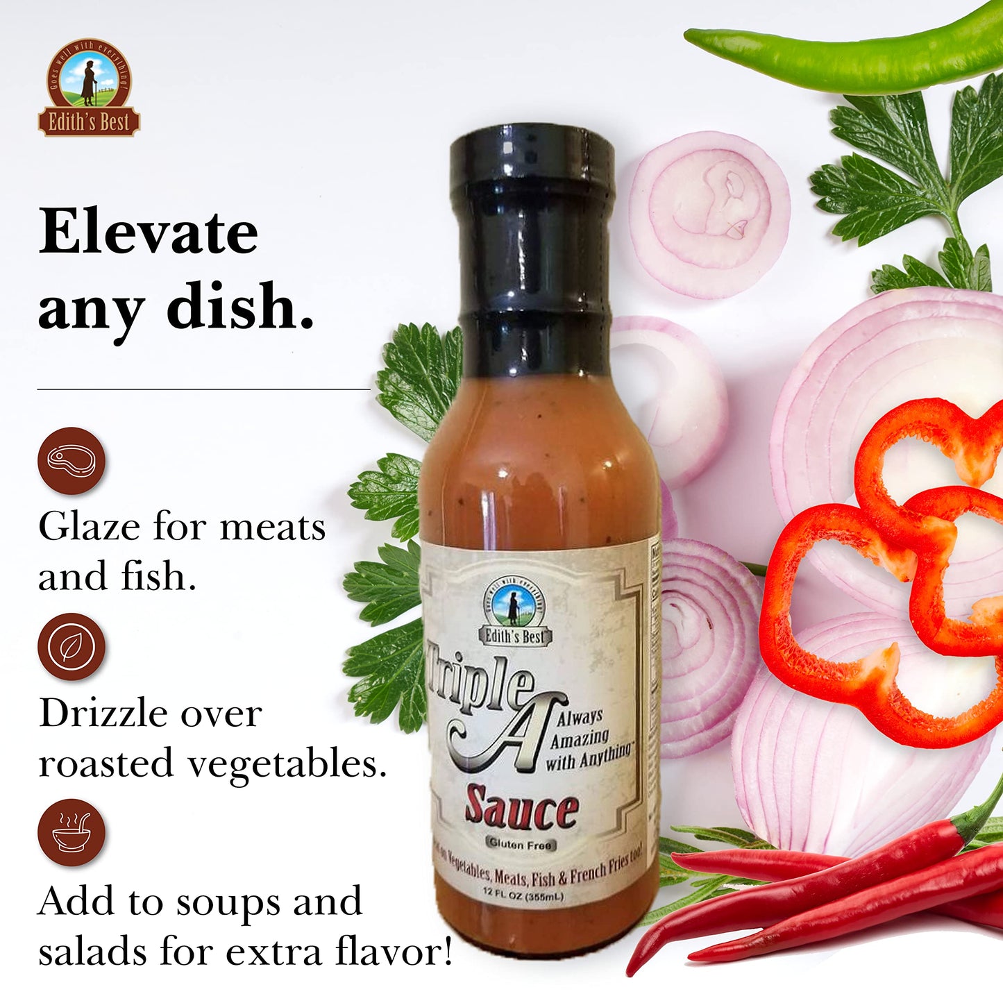 Edith's Best Triple A All Purpose Sauce - Bold and Complex Flavor Enhancer, Versatile Sauce for All Foods - Gluten-Free, Vegan, Ideal for Meats