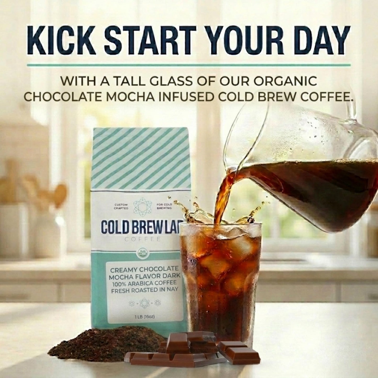 Cold Brew Organic Coarse Ground Flavored Coffee, Chocolate Mocha Flavor, Dark Roast, Colombian Supremo, Coarse Grind for Cold Brew Coffee & French