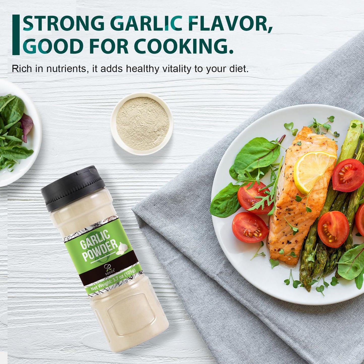 Soeos Garlic Powder, 105g (3.7oz), Garlic Powder Seasoning, Additive Free, Non-GMO, Garlic Seasoning for Flavor Vegetables, Grilled Meats, Salads