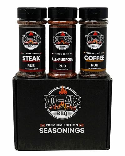 10-42 Steak Seasoning Gift Set - 3 Premium Flavors : All Purpose, Steak, Coffee Rub | Gourmet Meat Seasoning Dry Rub | Barbecue Spices and Seasonings