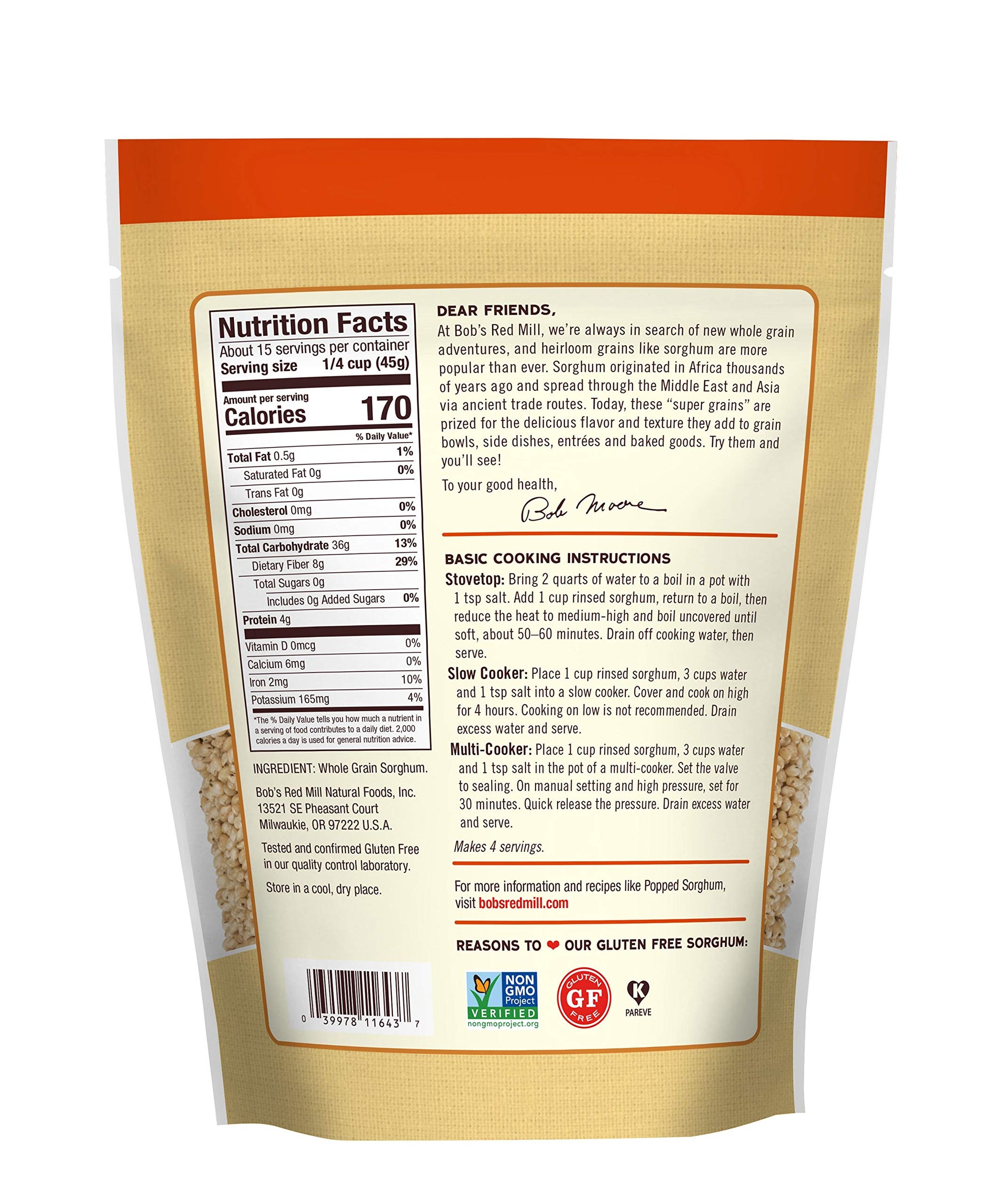 Bob's Red Mill Sorghum Grain, 24oz (Pack of 1) - Whole Grain, Vegan, Kosher