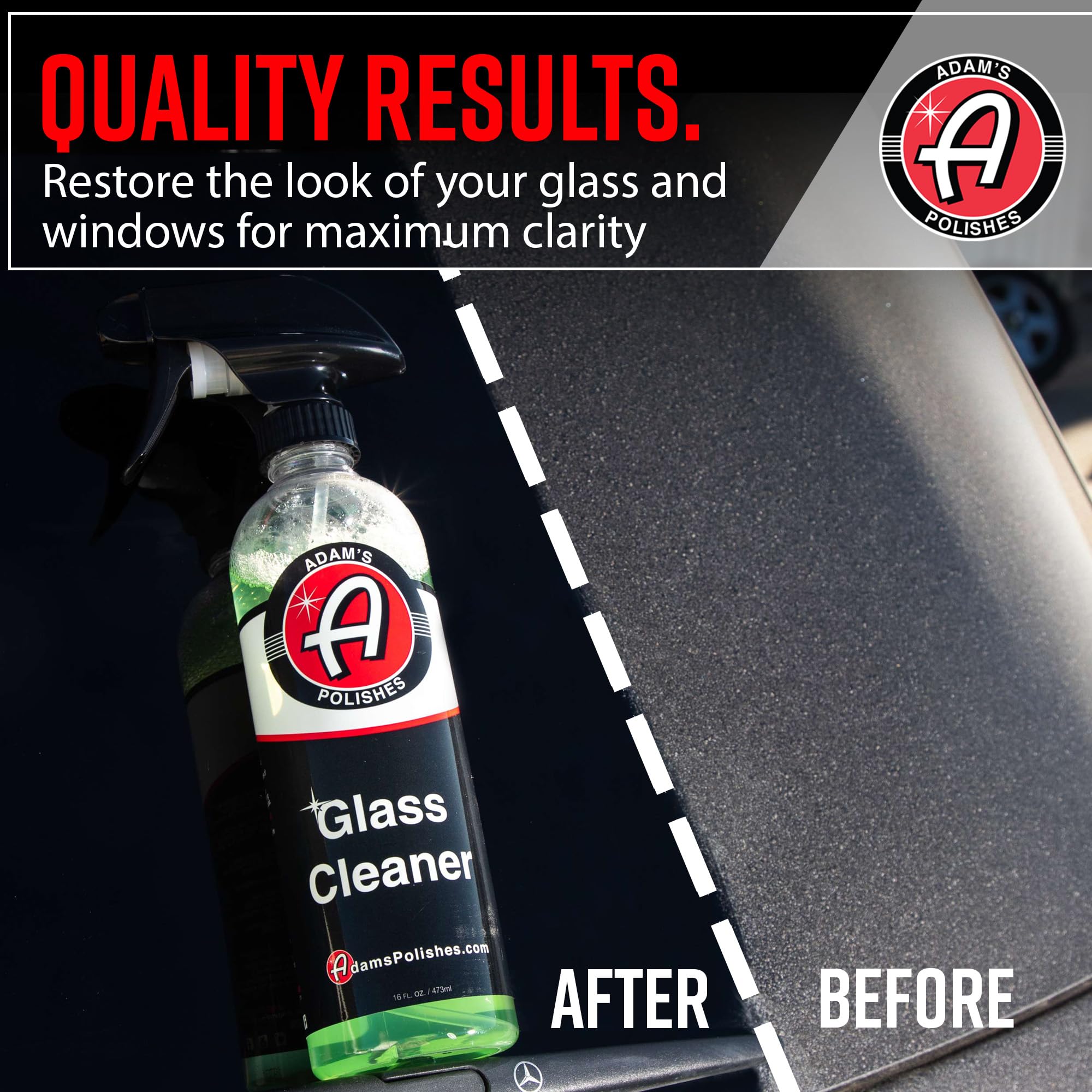 Adam's Polishes Glass Cleaner - Steak Free Car Wash Window Cleaner, All-Natural Streak Free Formula For Car Cleaning, Safe On Tinted & Non-Tinted