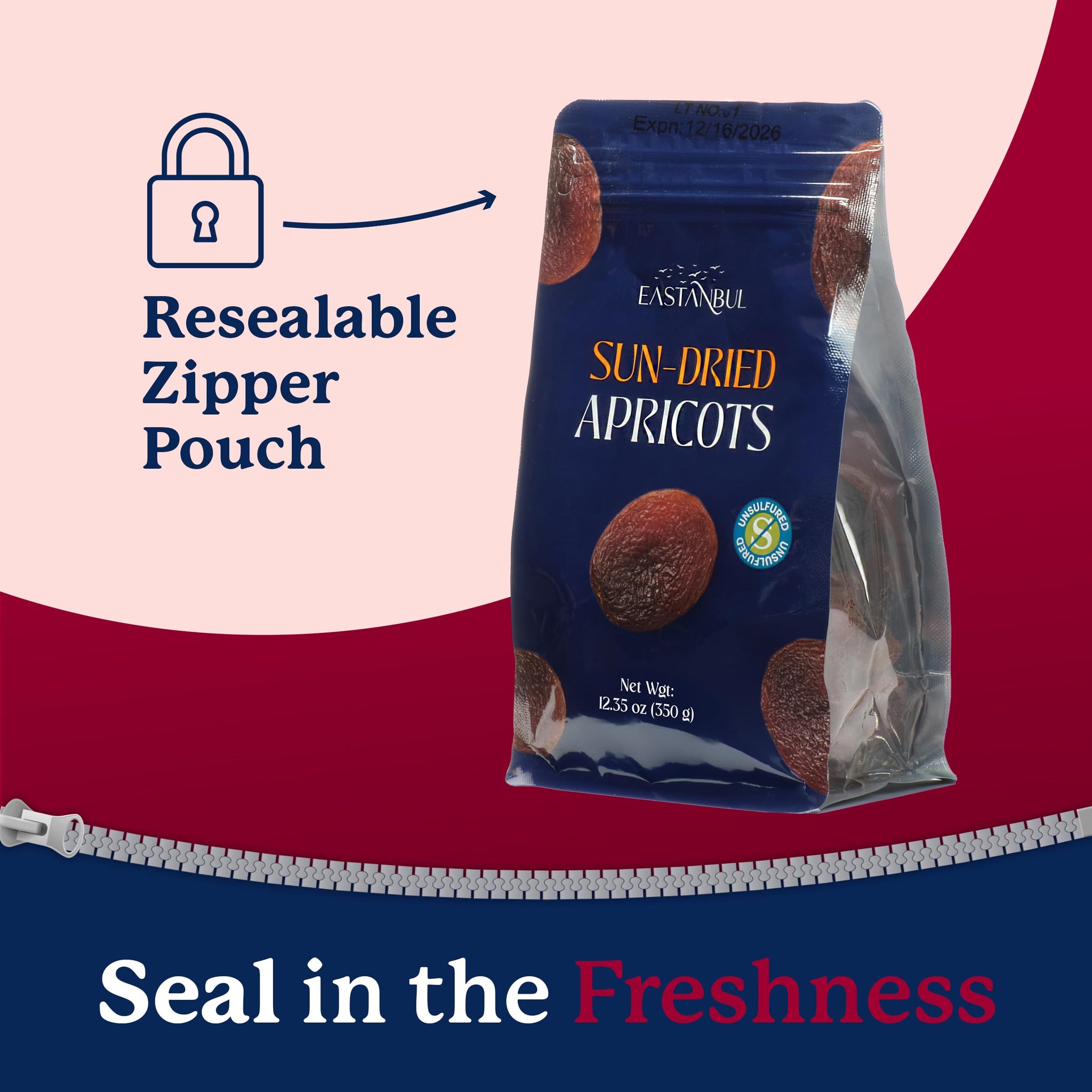 Eastanbul Sun Dried Apricots, 12.35oz, Premium Dried Apricots No Sugar Added, Naturally Dry Fruit Snacks, Turkish Fruits Moist & Plump, Whole, No