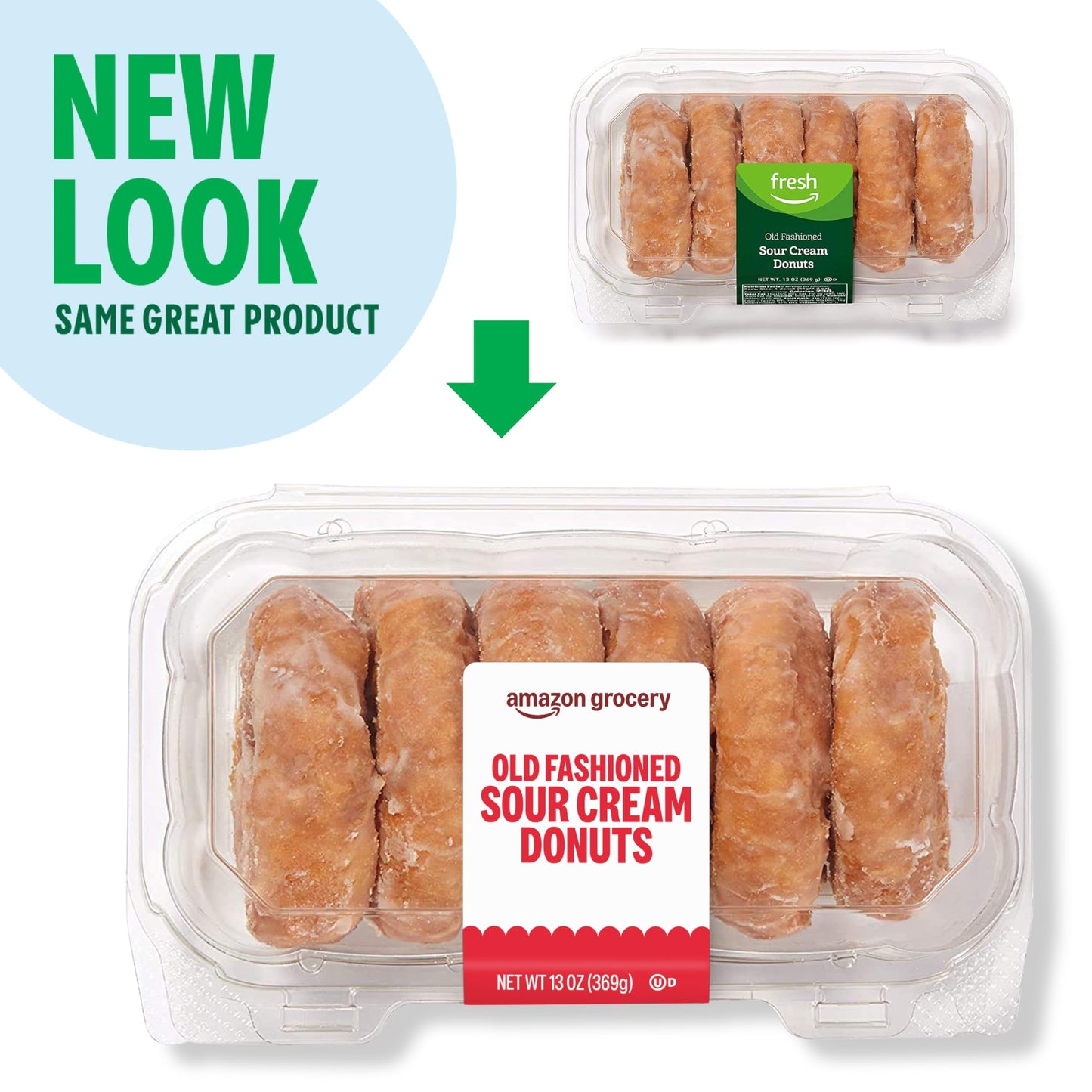 Amazon Grocery, Old Fashioned Sour Cream Donuts, 13 Oz, 6 Ct, Frozen