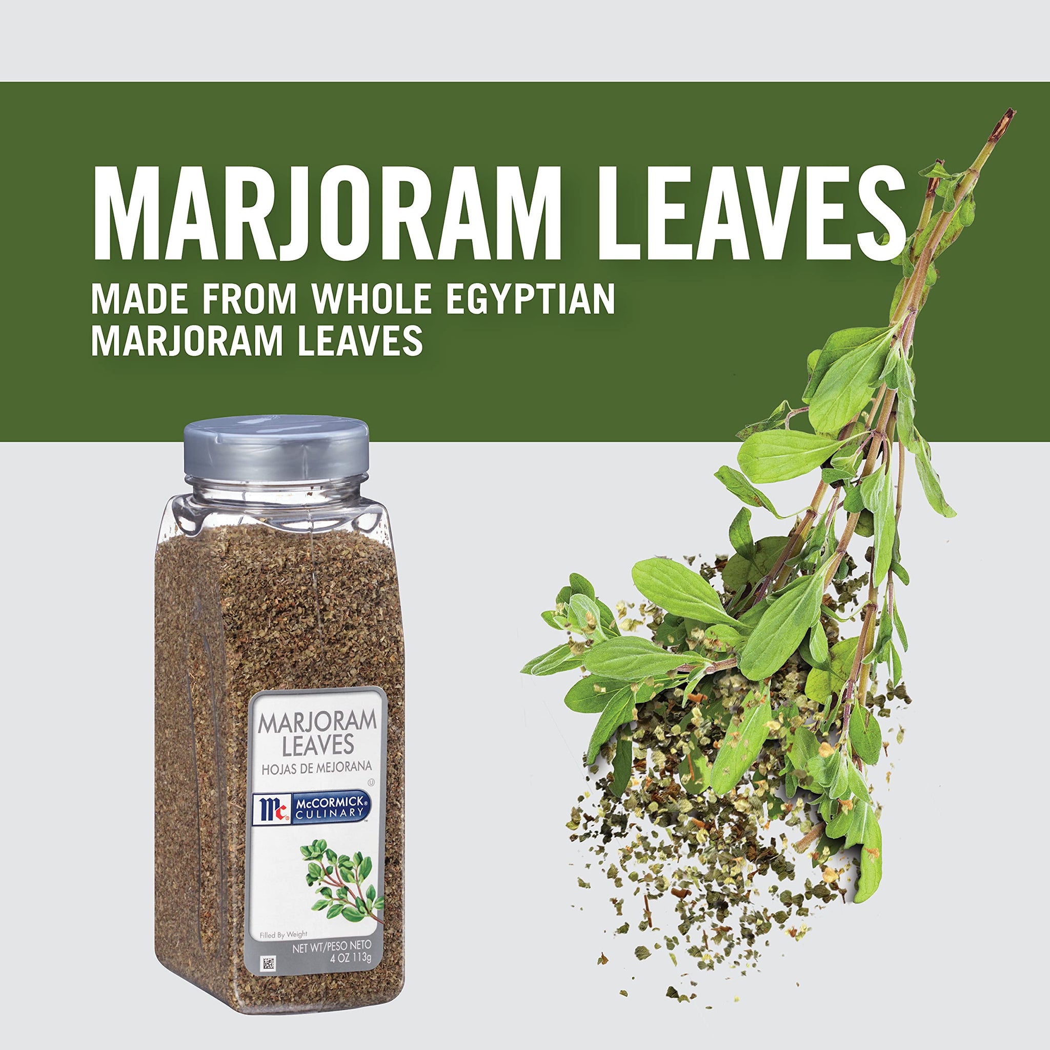 McCormick Culinary Marjoram Leaves, 4 oz - One 4 Ounce Container of Marjoram Spice for a Bitter, Minty Flavor, Ideal in Stews, Salads, Pork and Beef