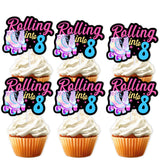 18pcs Black Glitter Pink Roller Skates Dessert Cupcake Topper 80s 90s Retro Hip Hop Roller Skating Rolling into 8 Theme Decor Supplies Boy Girl 8th
