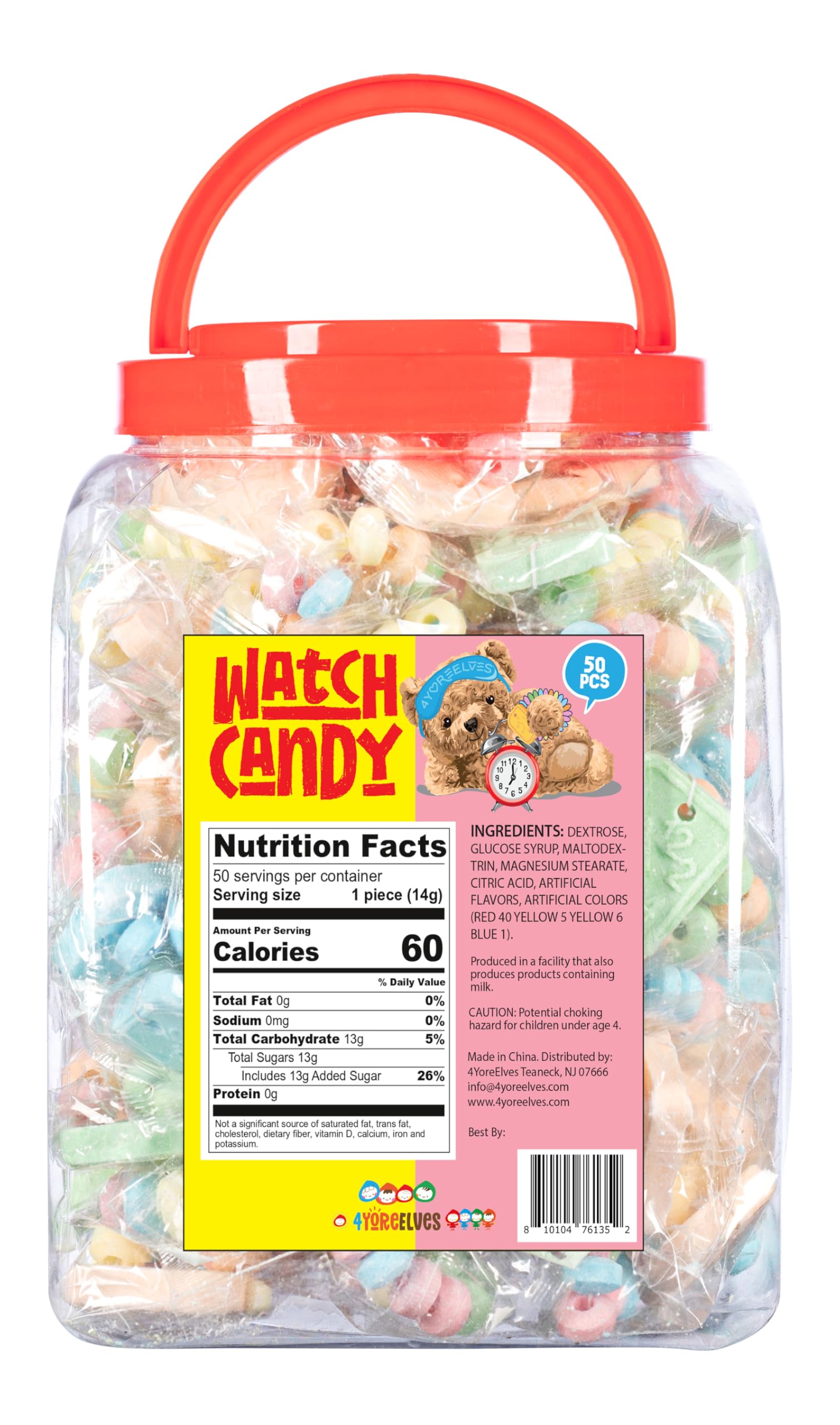 50 Candy Bracelet Watches, Nostalgic Candy Jewelry Individually Wrapped, Delicious and Perfect for Party Favors, Goody Bags and Birthdays, by