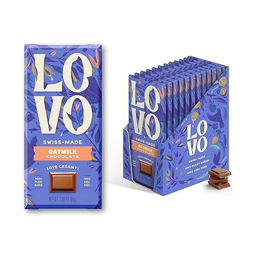 LOVO Oatmilk Chocolate, 100% Plant-based, Vegan, Non GMO, Gluten-Free, Swiss Made. 2.82 oz (Pack of 12)