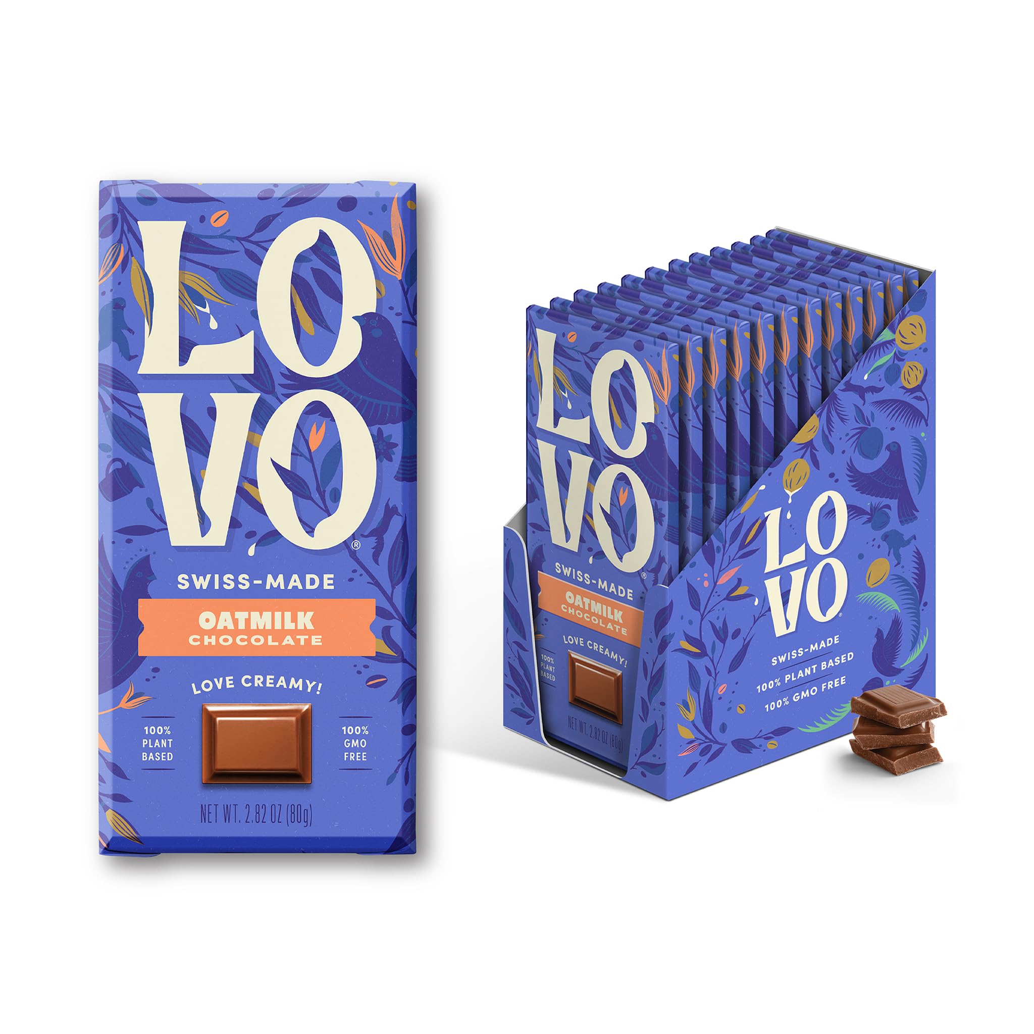 LOVO Oatmilk Chocolate, 100% Plant-based, Vegan, Non GMO, Gluten-Free, Swiss Made. 2.82 oz (Pack of 12)