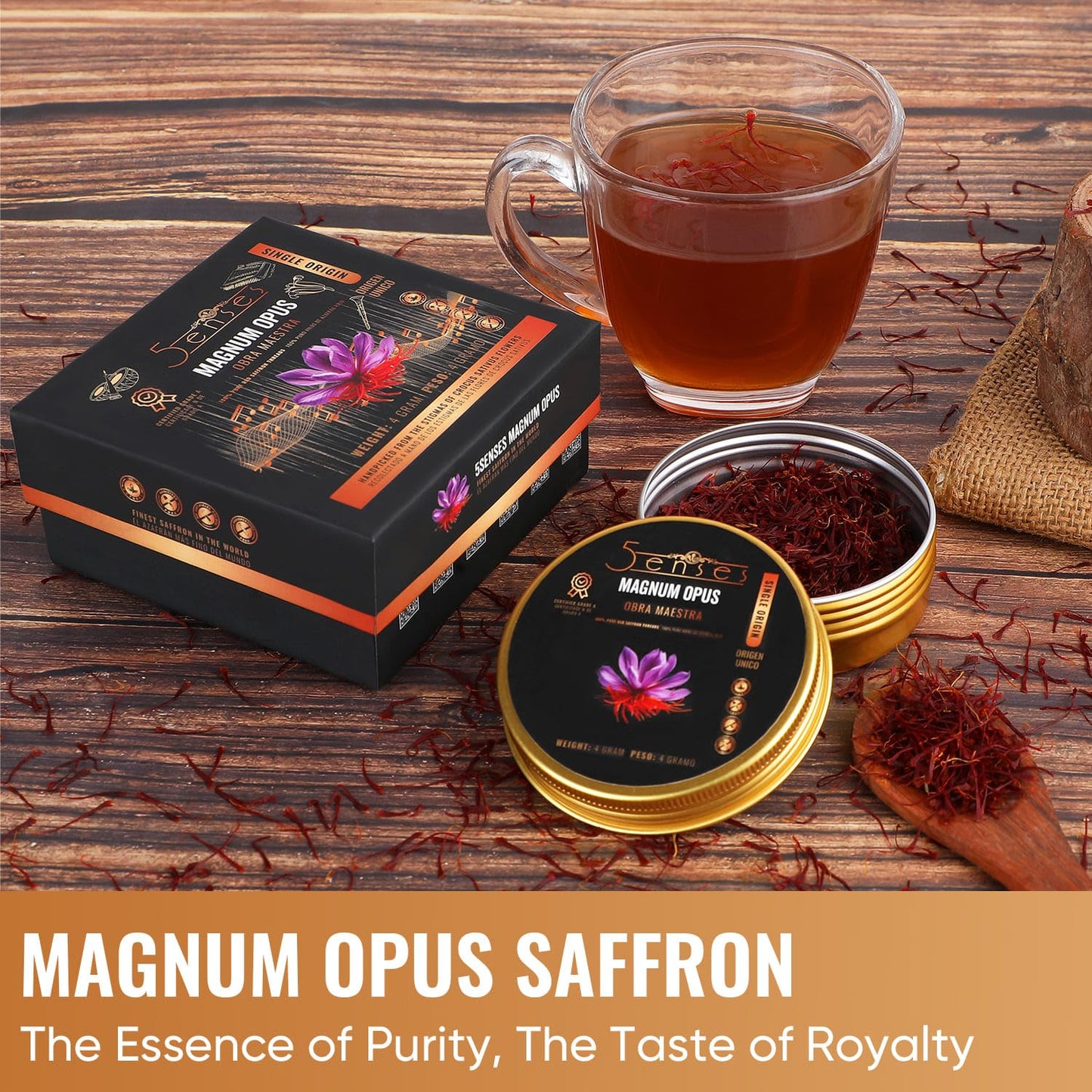 5Senses Kashmir Mongra Saffron | Azafran | Magnum Opus | Premium Grade A Saffron Threads | Whole Red Gold Spice | Single Origin, Non-GMO, Fairtrade