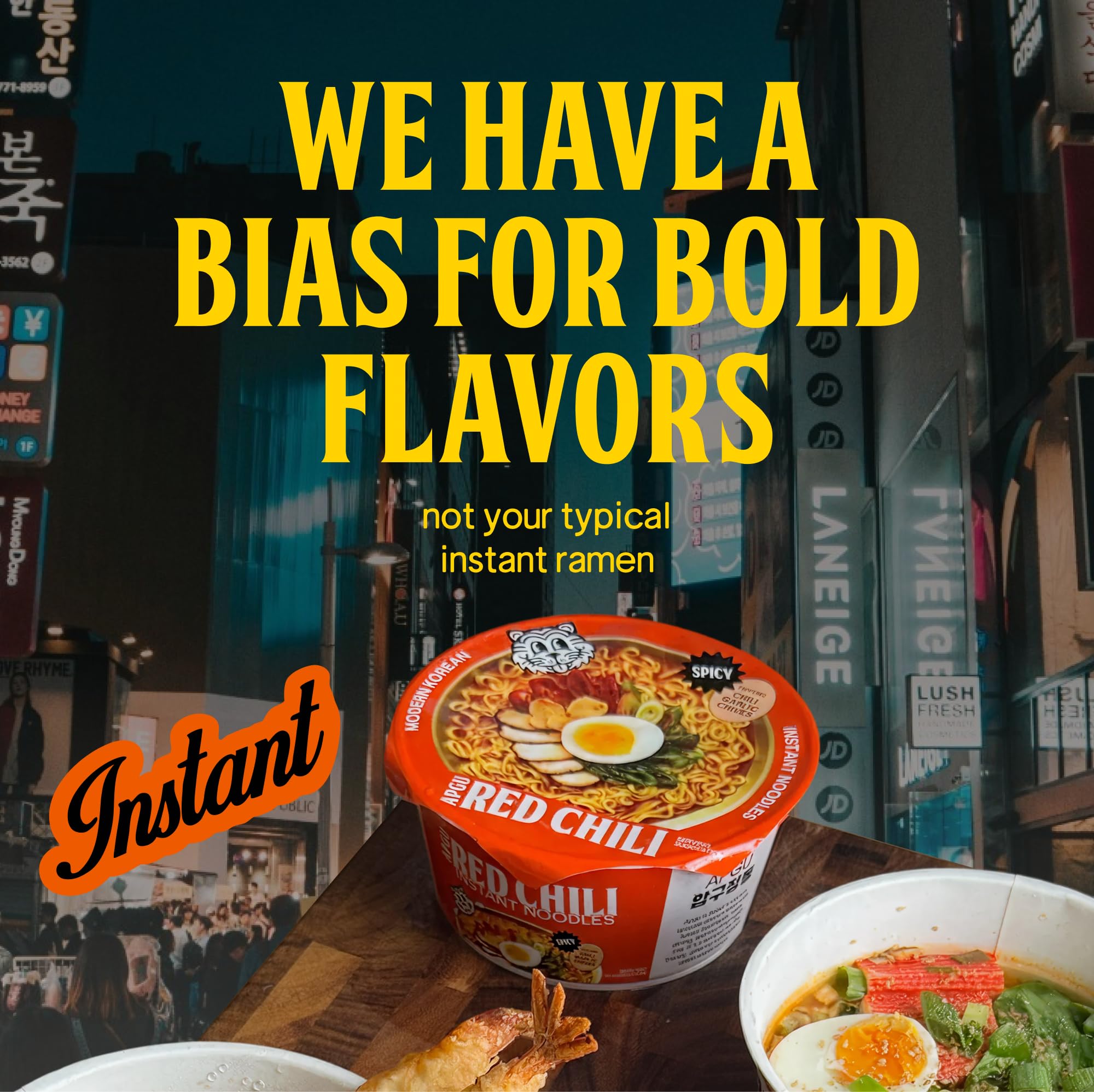 BIAS Apgu Red Chili Instant Noodles - Spicy Korean Ramen with Premium Toppings, Vegan, Air-Dried, Low Calorie (320 Cal) - 6 Pack