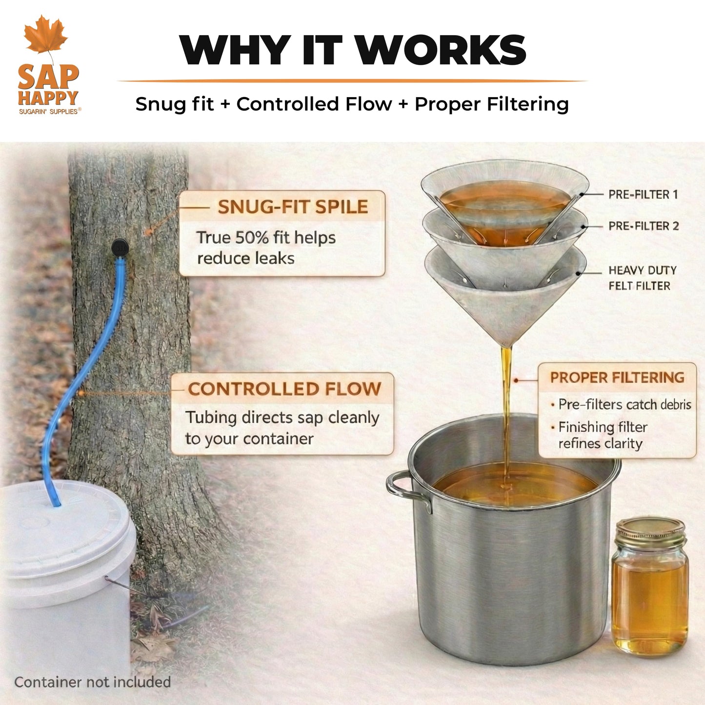 Maple Syrup Tapping Kit - (10) Taps for Maple Trees, (10) 3' Food Grade Maple Syrup Tubing Drops, (5) 1 Quart Maple Syrup Filters, Maple Syrup Drill