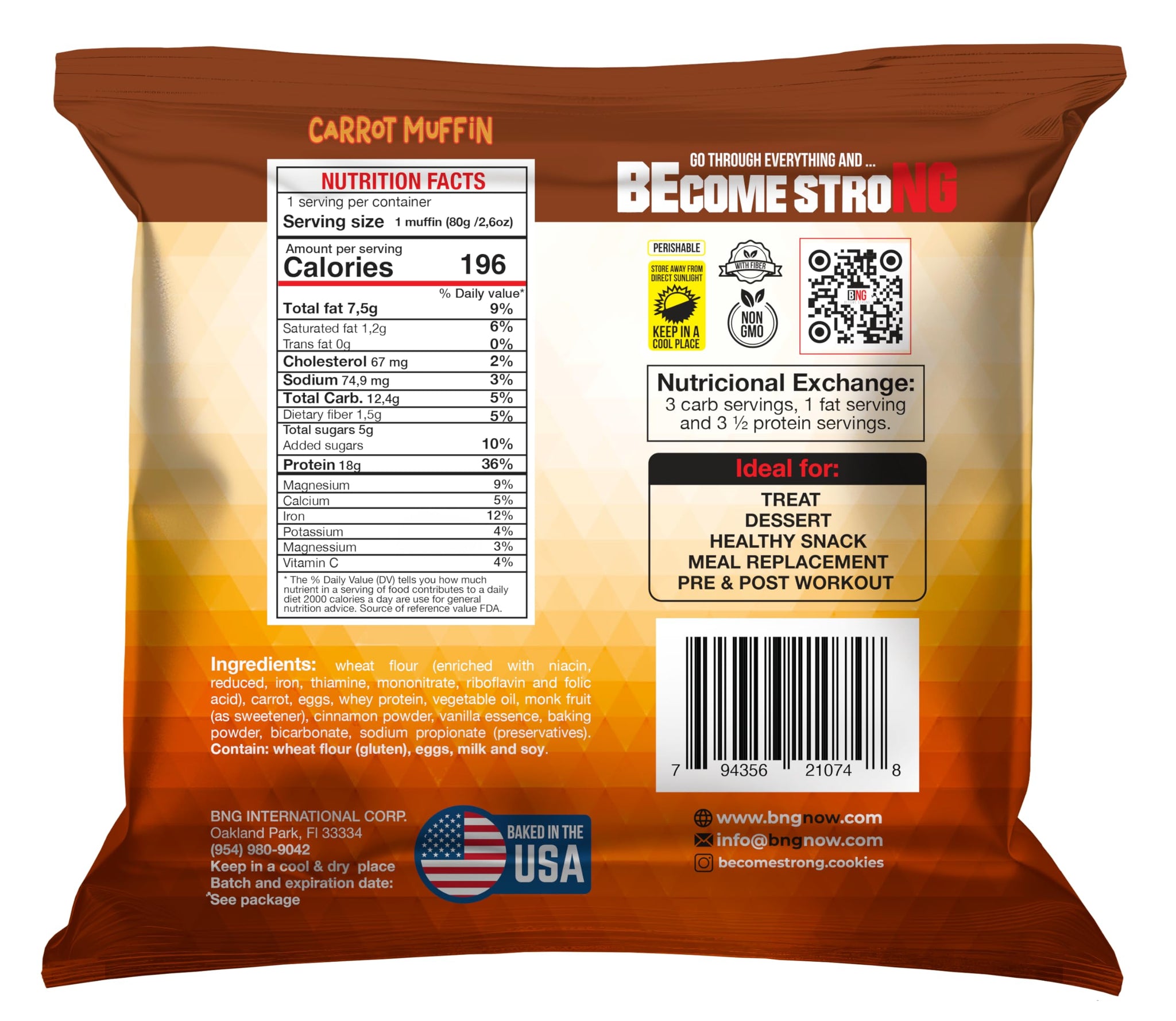 Become Strong High Protein Carrot Cake, 18g Protein, 5g Sugar