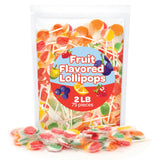 Fruit Lollipops - 2 Pound Bulk Pack (80 Count) - Assorted Fruit Flavored Hard Candy - Hard Candy Individually Wrapped - Flat Suckers for Parties