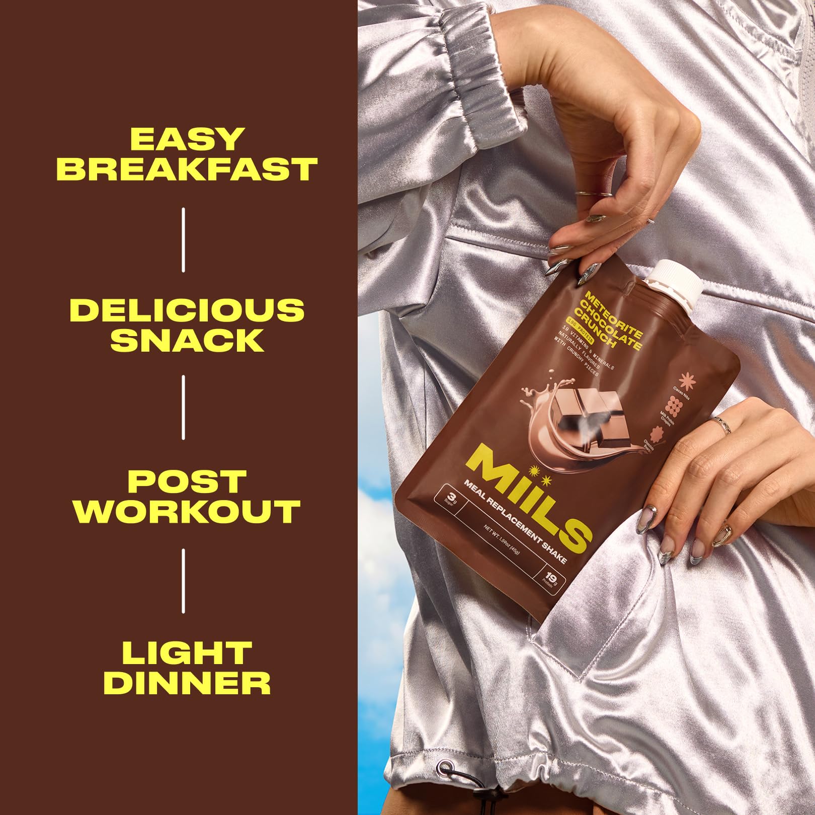 MIILS Meteorite Chocolate Crunch 16 Pack, Cereal Protein Shake, High Protein Breakfast, Rich Chocolate Taste with Crunchy Mix-Ins, Grab and Go