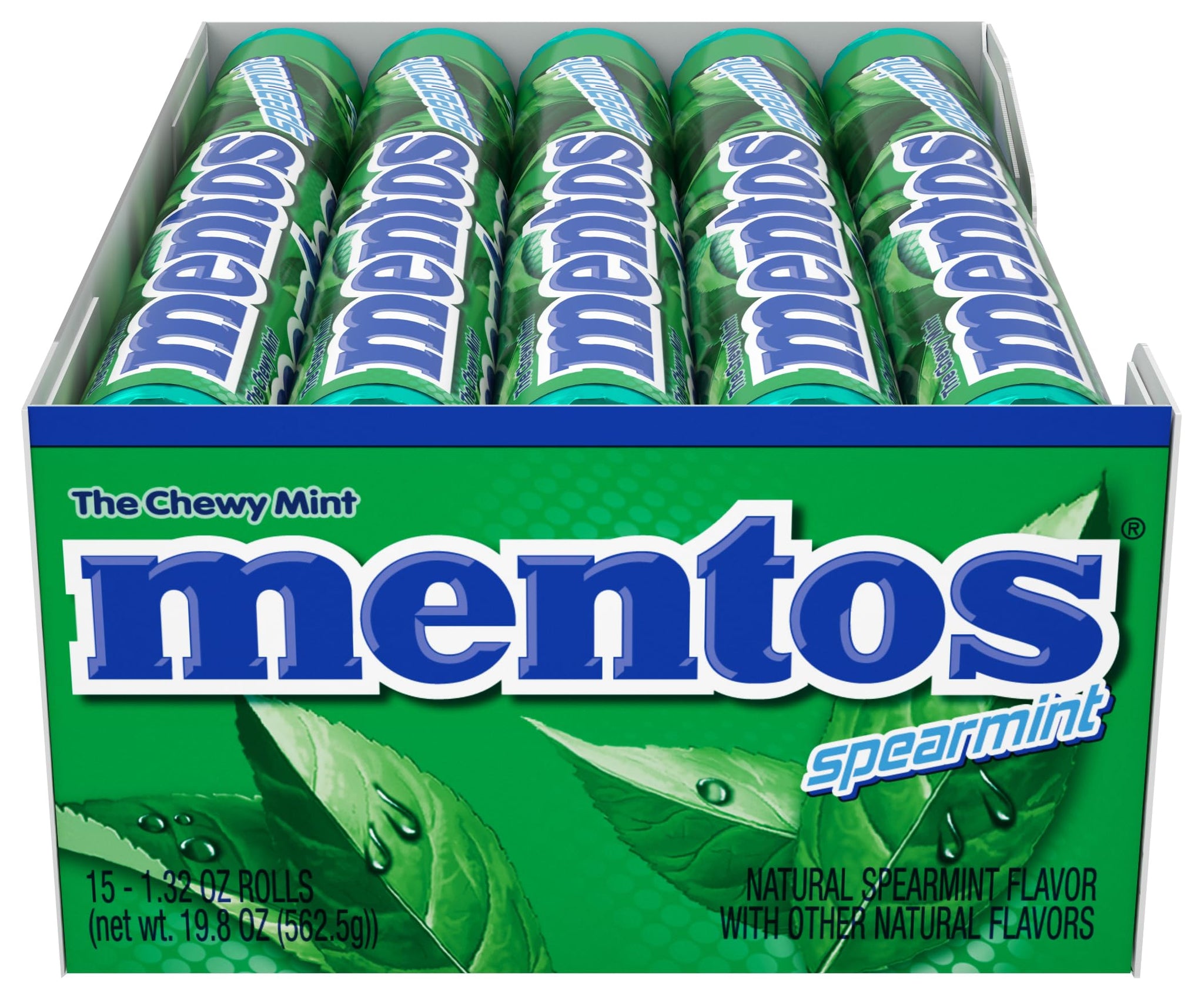 Mentos Candy Chewy Mint Rolls, Spearmint, Non Melting, Party, Concessions, Non Melting, 14 Pieces (Bulk Pack of 15)