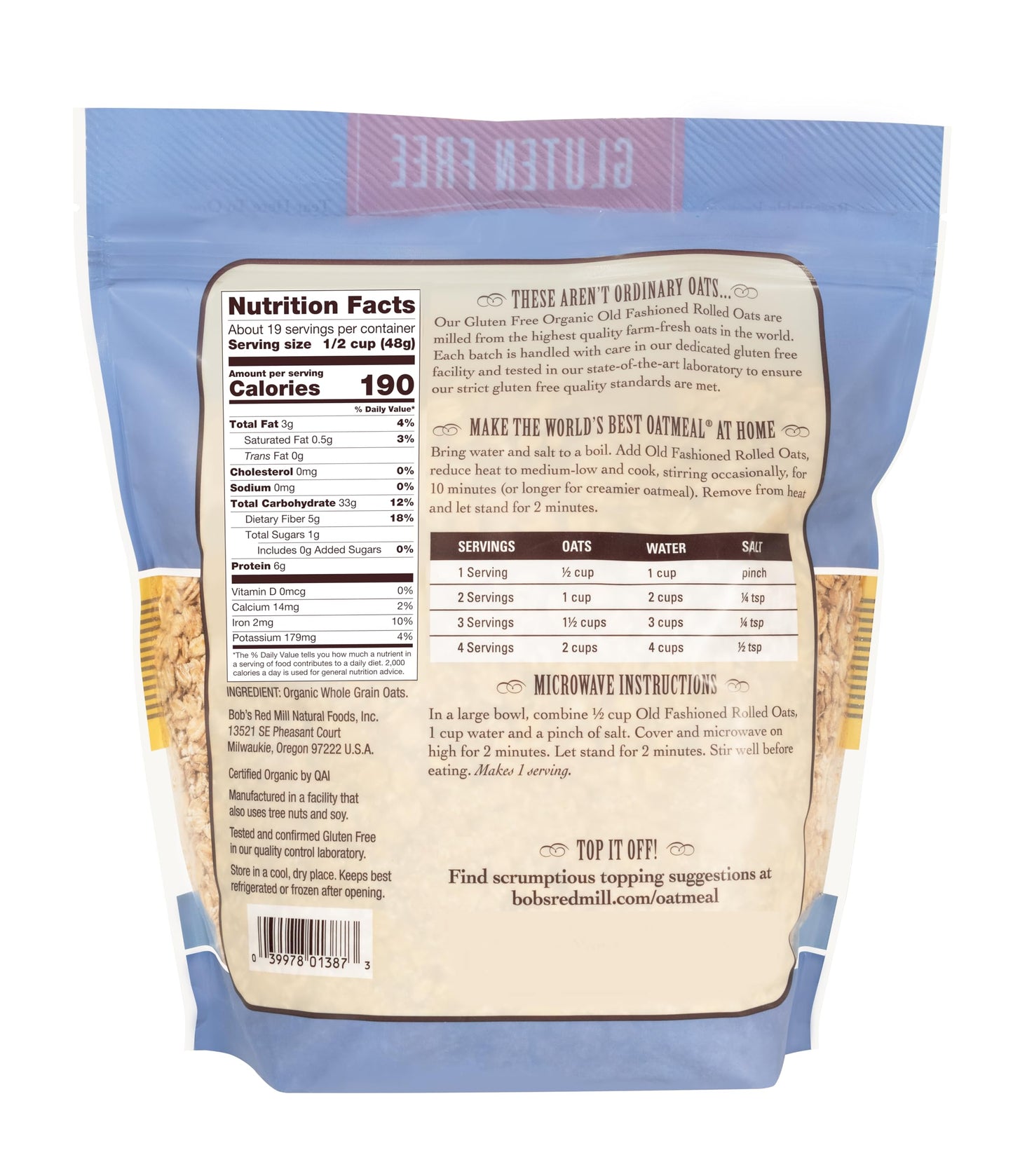 Bob's Red Mill Gluten Free Organic Old Fashioned Rolled Oats, 32oz (Pack of 1) - Non GMO, Whole Grain, Vegan, Kosher