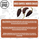 Essential Spice Dried Chipotle Morita Chilies - Sweet, Smoky Heat with Rich Jalapeño Flavor - Whole Dried Pods for Salsas, Adobo, Stews & BBQ - Easy