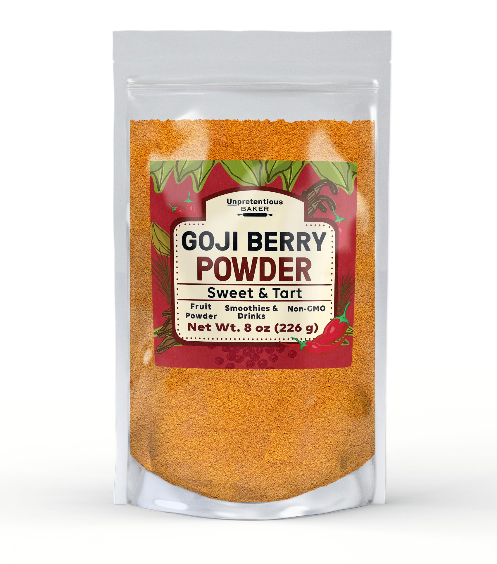 Unpretentious Goji Berry Powder, Drink & Smoothie Mix-in, Sweet & Tart, Fruity Ingredient (8 Ounce)