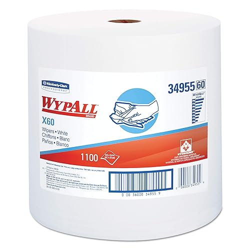 WypAll 34955 X60 Cloths, Jumbo Roll, White, 12 1/2 x 13 2/5, 1100 Towels/Roll