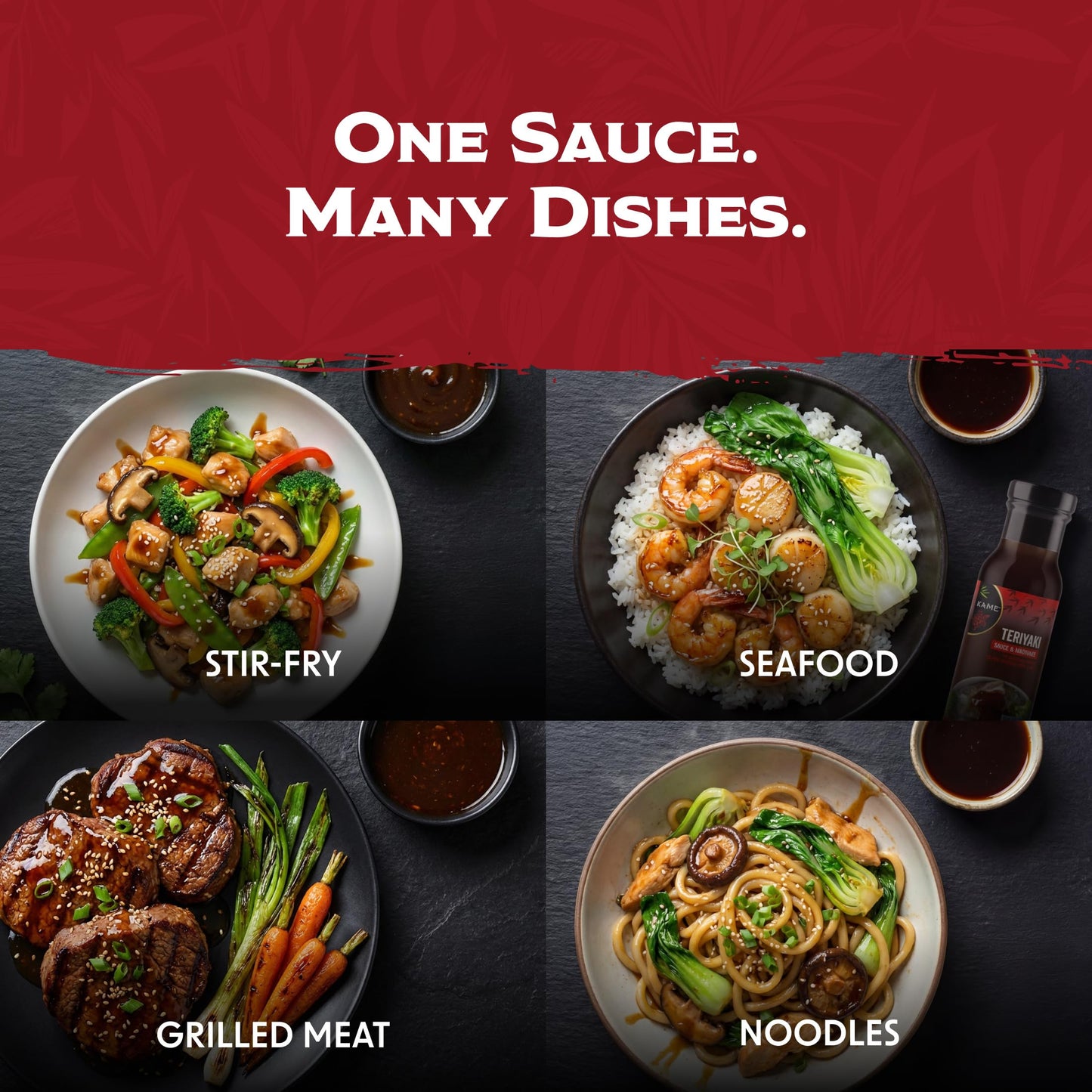 KA-ME Authentic Asian Teriyaki Sauce - Teriyaki Marinade & Grilling Sauce - Savory Sweet Soy Marinade - Authentic Asian Cuisine - Non-GMO & Kosher - 8