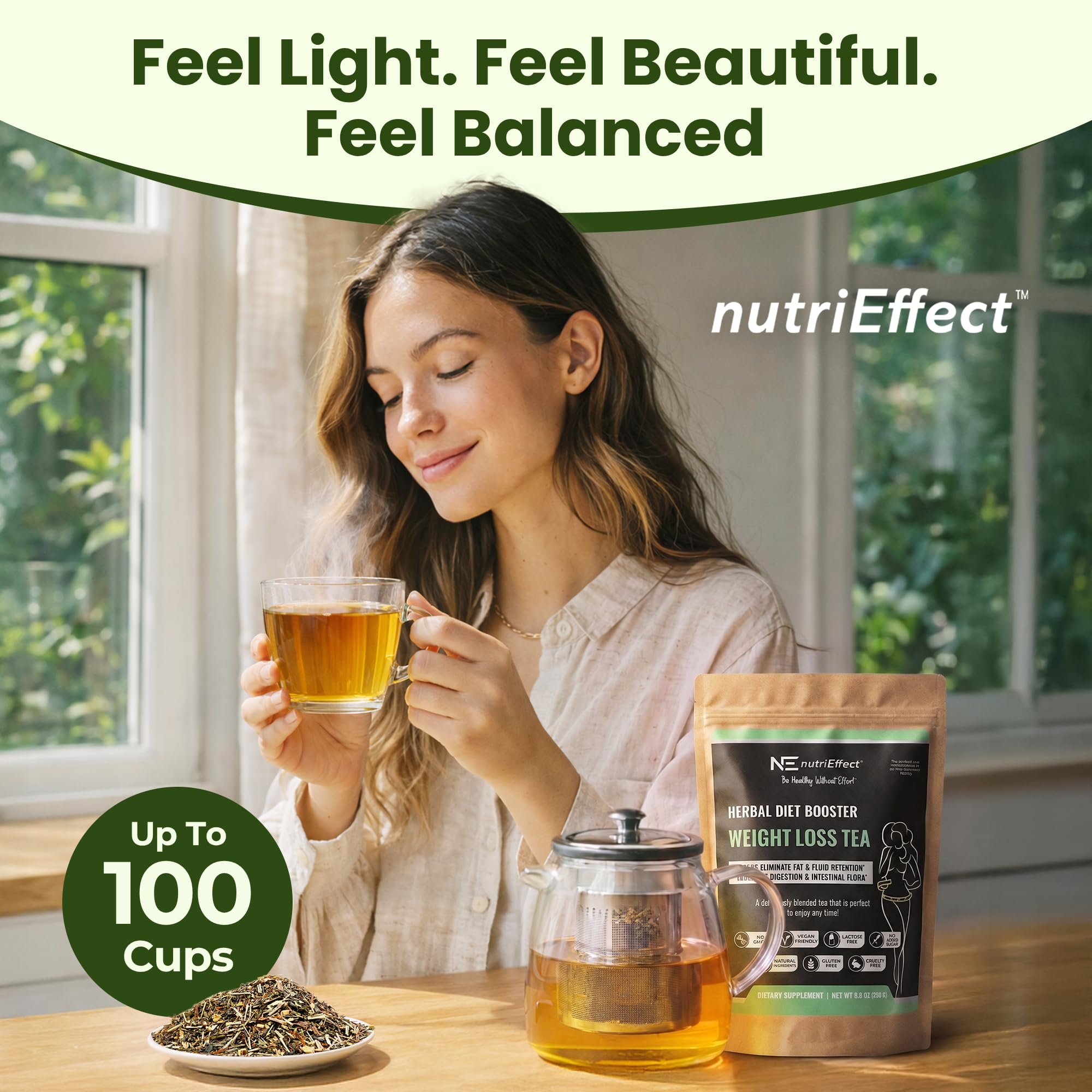 NutriEffect 7-Herb Herbal Tea Blend - Up to 100 Cups | 250g (8.8 oz) Loose Leaf Tea - Rooibos, Yerba Mate & Nettle Blend - Smooth & Naturally