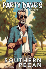 Party Dave’s Southern Pecan Flavored Whole Bean Coffee - 100% Arabica, Small Batch Roasted - Smooth & Rich with Buttery Pecan Sweetness - Fresh