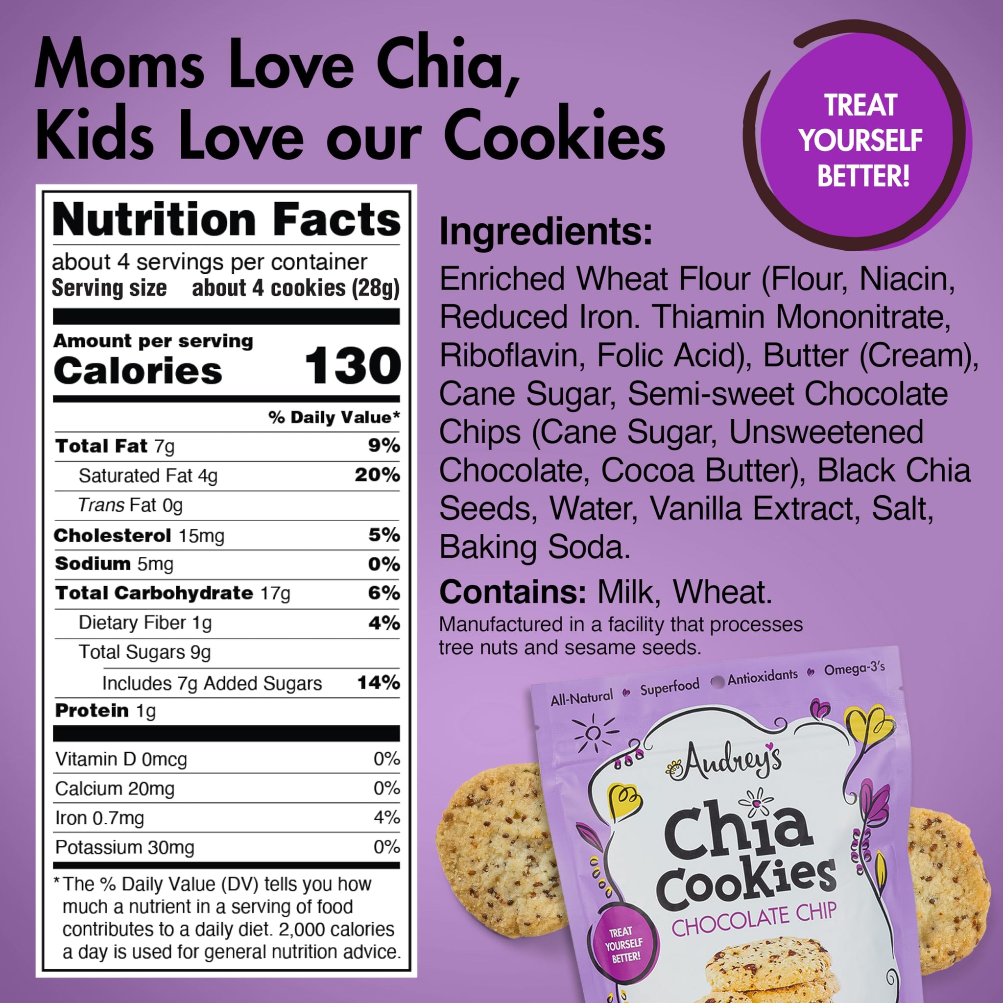 Audrey's Chia Cookies - (Chocolate Chip, 3 Pack), Natural, Antioxidants, Omega-3's, Non-GMO