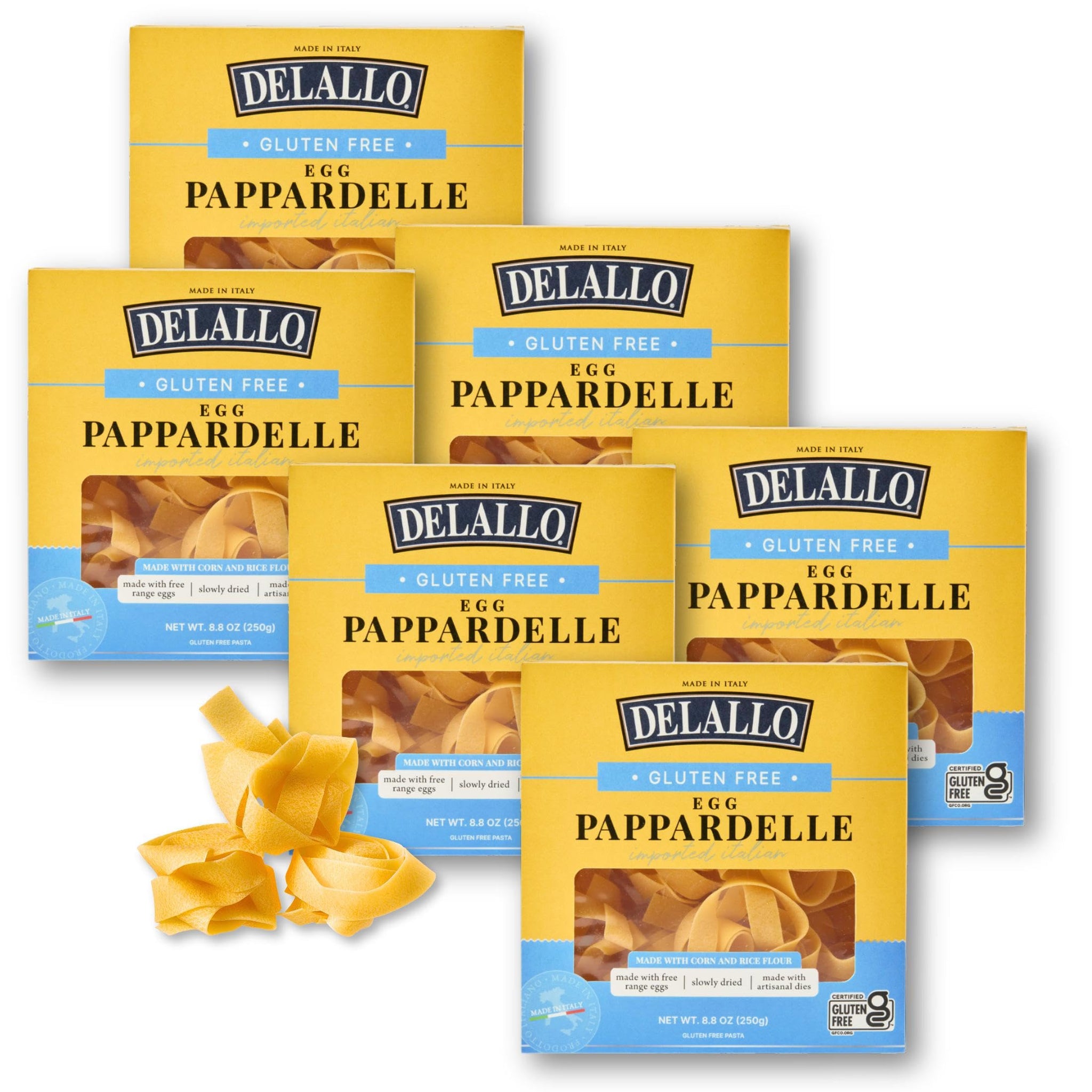 DeLallo Gluten-Free Pappardelle Pasta Nests, Made with Corn and Rice Flour and Farm Fresh Eggs, Made in Italy, Bronze Cut, Non-GMO, Wheat Free, 8.8 oz