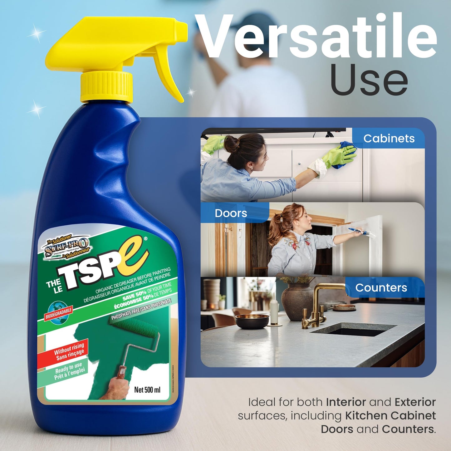 TSPE Cleaner Spray - 500ml Eco-Friendly No-Rinse Degreaser for Walls, Wood, Cabinets & Paint Prep - Phosphate-Free TSP Alternative - Biodegradable