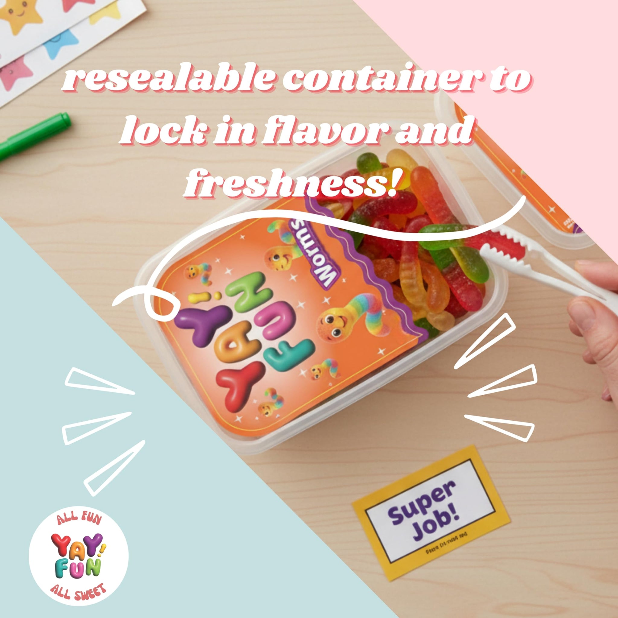Halal Gummy Worms | 6 Pack Bundle (6x7 oz Tubs) | Colorful Fruit-Flavored Gummy Worms | Resealable Tubs in Bulk with Display Box | Halal Bulk Gummy