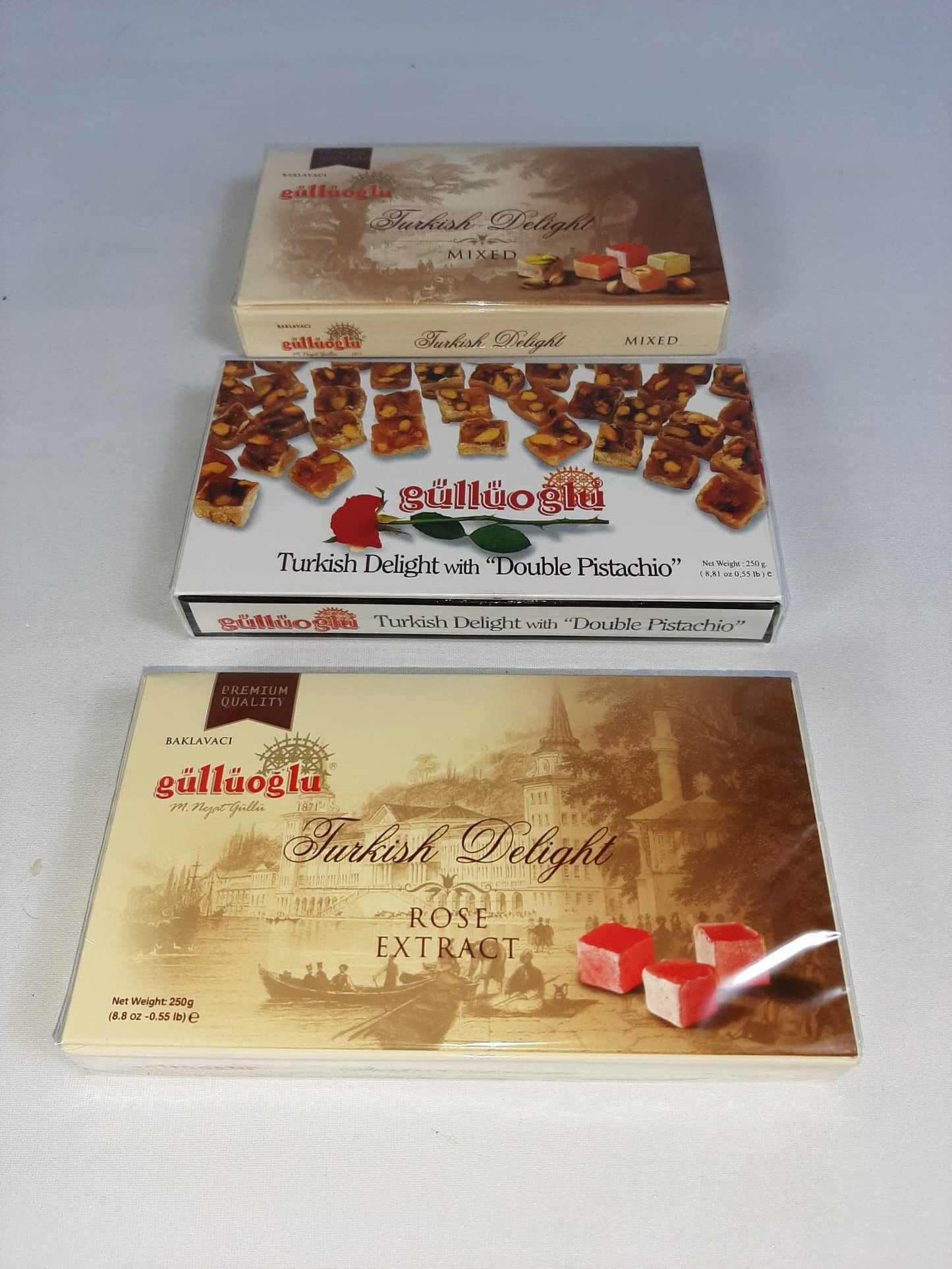 Gulluoglu Assorted Turkish Delight Candy Set, 3 Pack (each pack 250 gr - 8.8 oz), daily fresh shipment from Istanbul/Turkey