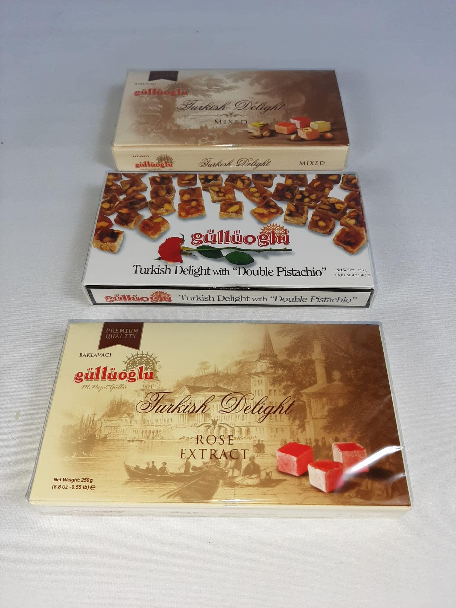 Gulluoglu Assorted Turkish Delight Candy Set, 3 Pack (each pack 250 gr - 8.8 oz), daily fresh shipment from Istanbul/Turkey
