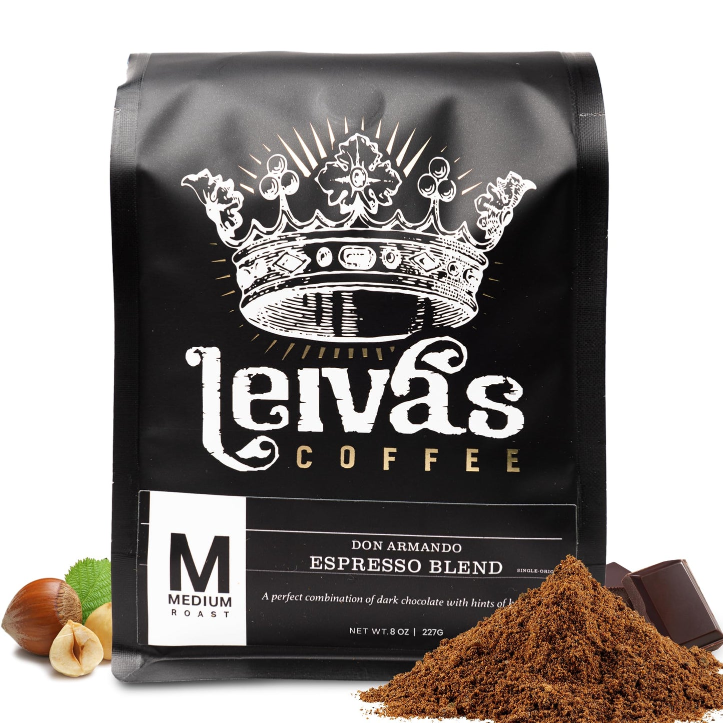 Leiva’s Medium Roast Espresso Ground (8oz), Freshly Roasted, Micro-Lot Guatemalan Coffee Beans - Don Armando Espresso Coffee Ground w/Chocolate