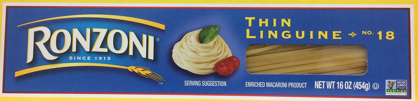 Ronzoni Thin Linguine Macaroni 16 Oz. Pack Of 3.