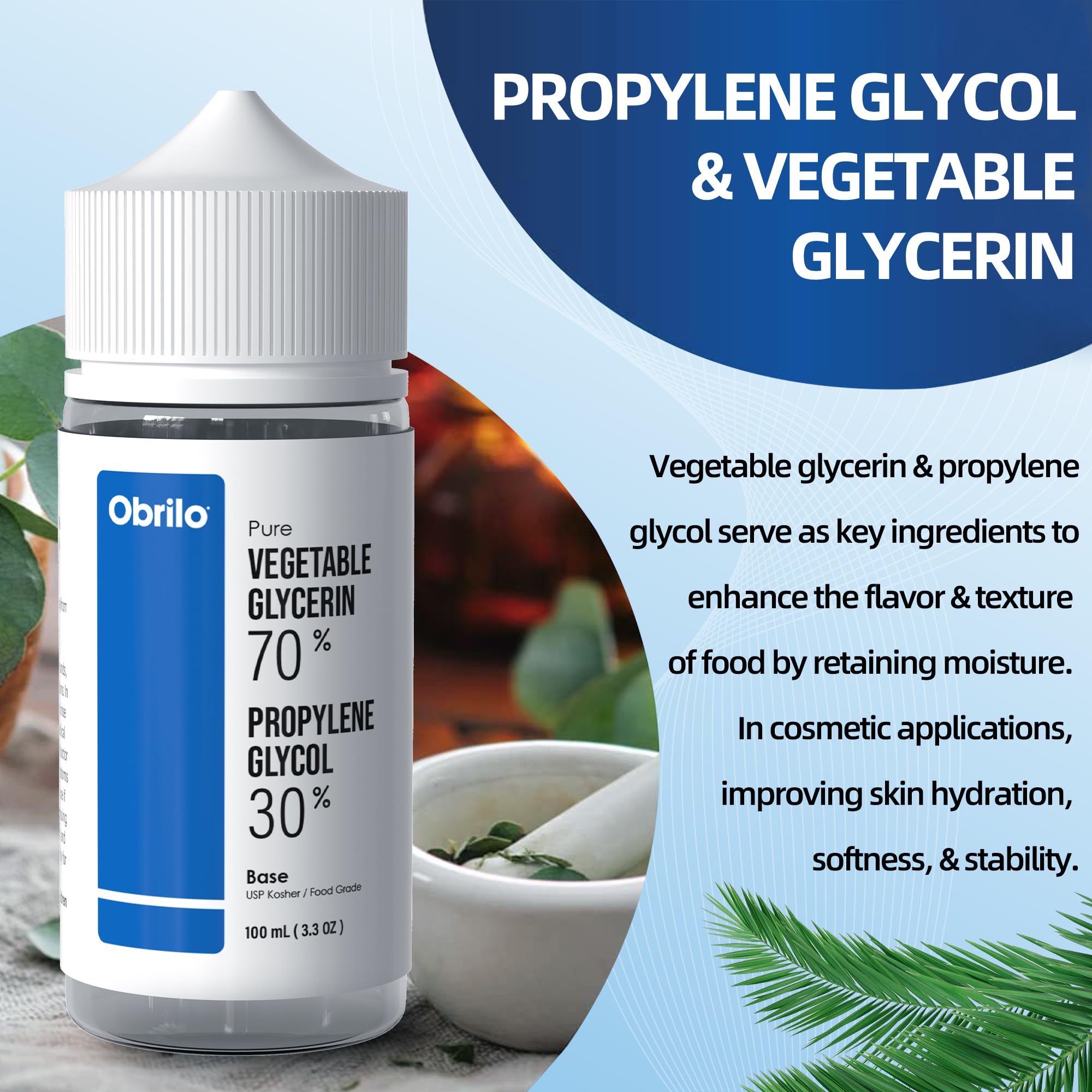 Obrilo 100 mL (3.3 oz.) 50/50 Blend Vegetable Glycerin (VG) & Propylene Glycol (PG), Pure USP Kosher, Food Grade, DIY