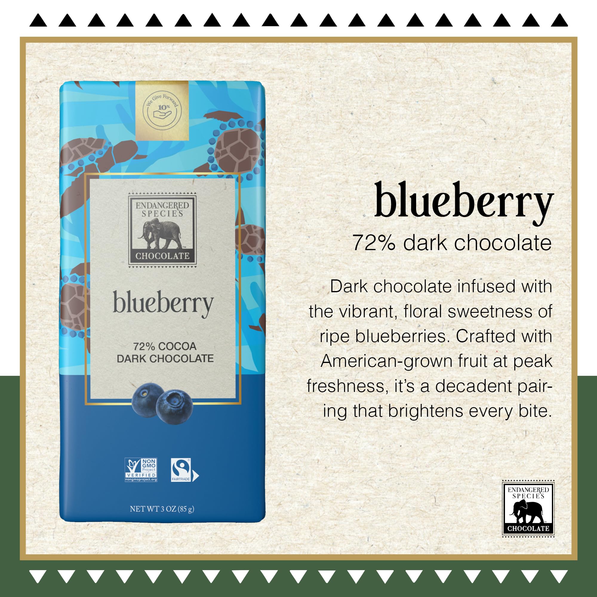 Endangered Species Dark Chocolate Bar with Blueberries (72% cocoa)