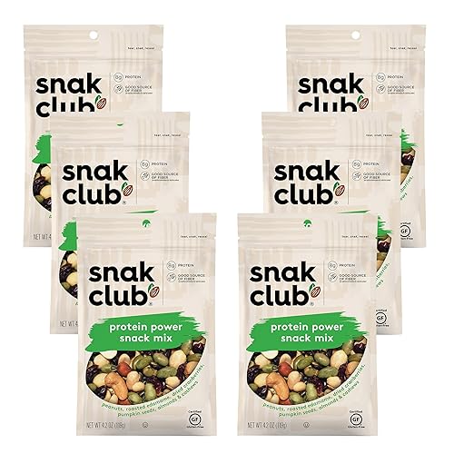 Snak Club Protein Power Snack Mix with Peanuts, Roasted Edamame, Dried Cranberries, Pumpkin Seeds, Almonds, and Cashews, Gluten-Free and Kosher Trail